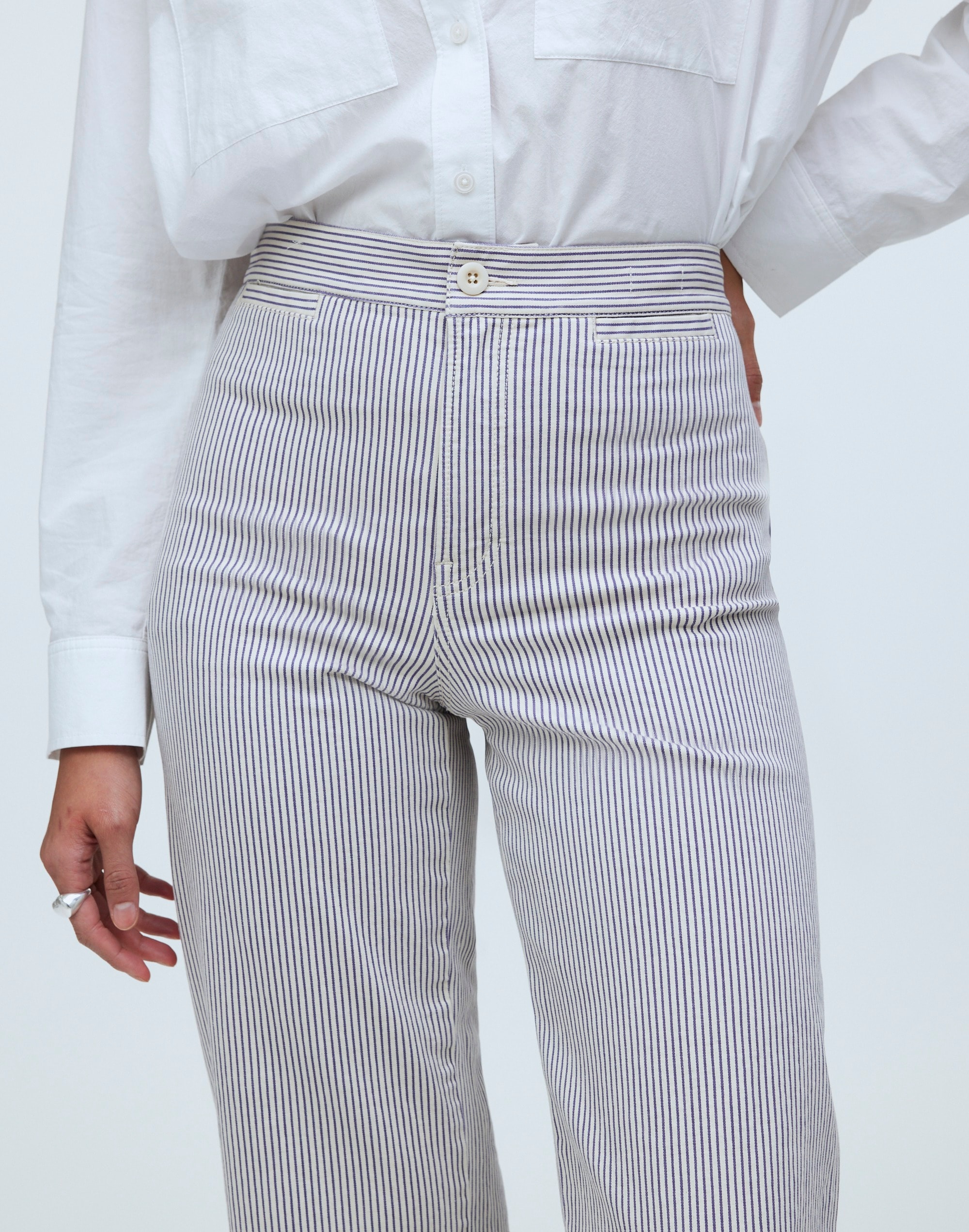 The Emmett Wide-Leg Crop Pant: Welt Pocket Edition in smoky grape stripe image 5