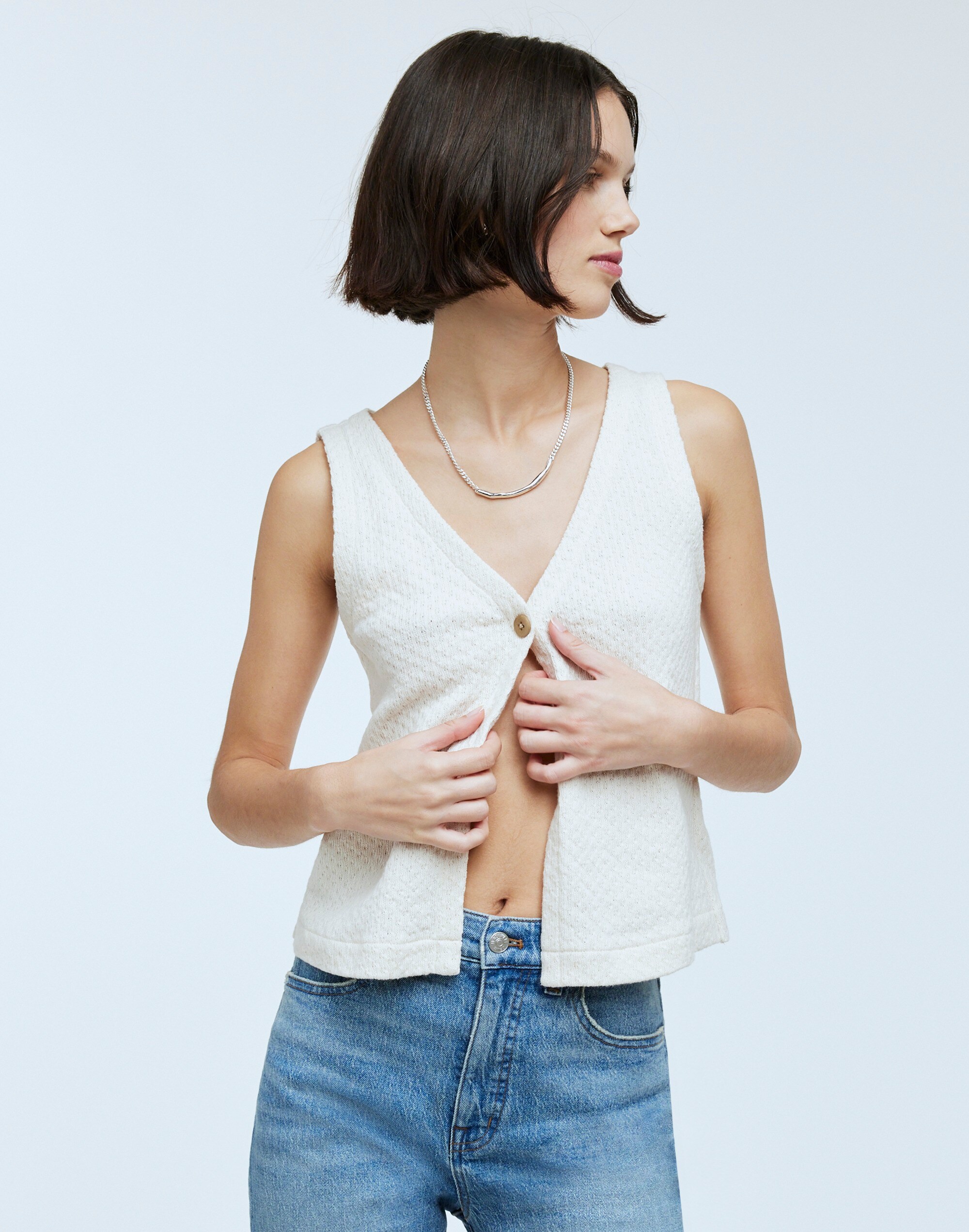 Pointelle Single-Button Vest