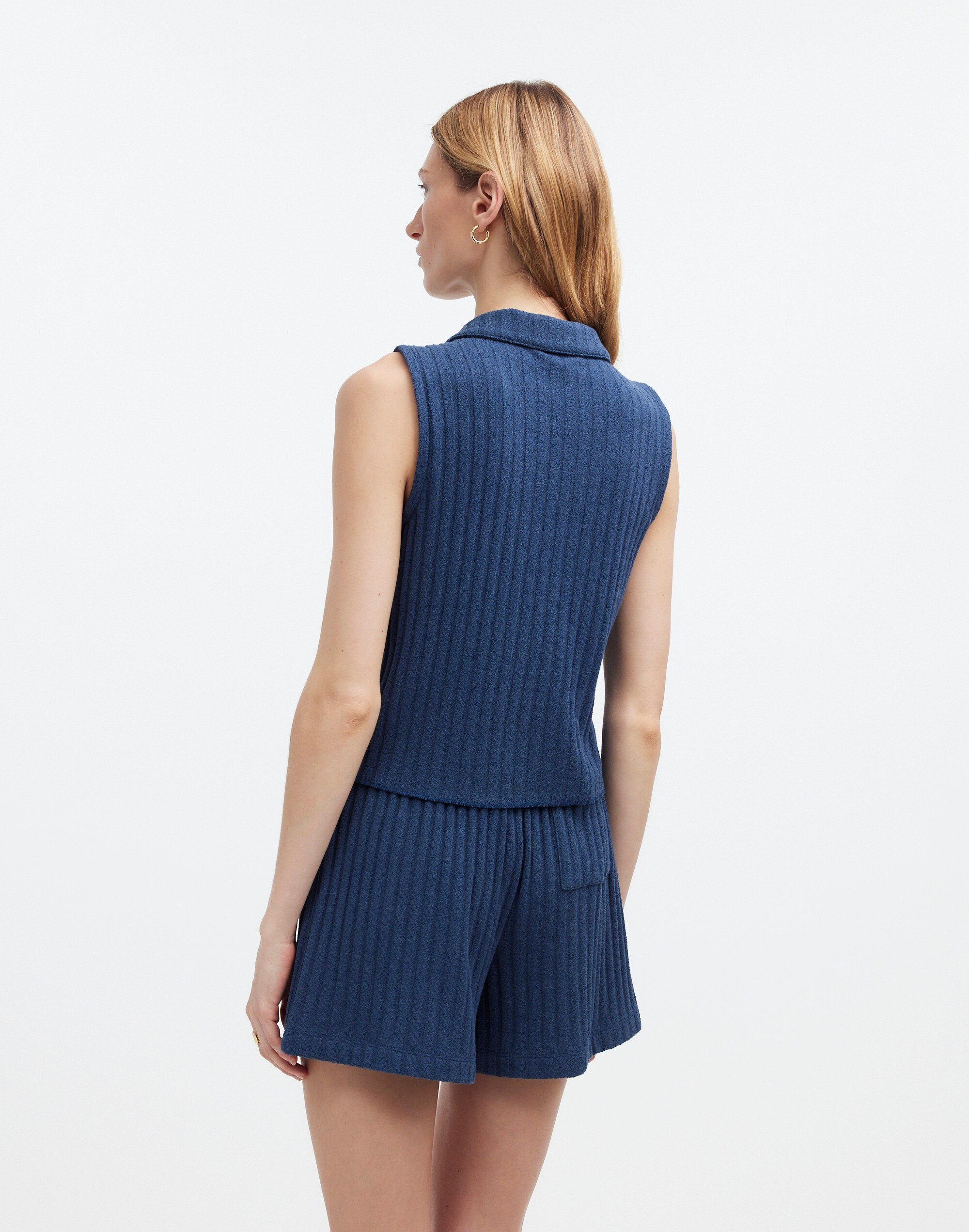 Mixed-Button Ribbed Polo Tank