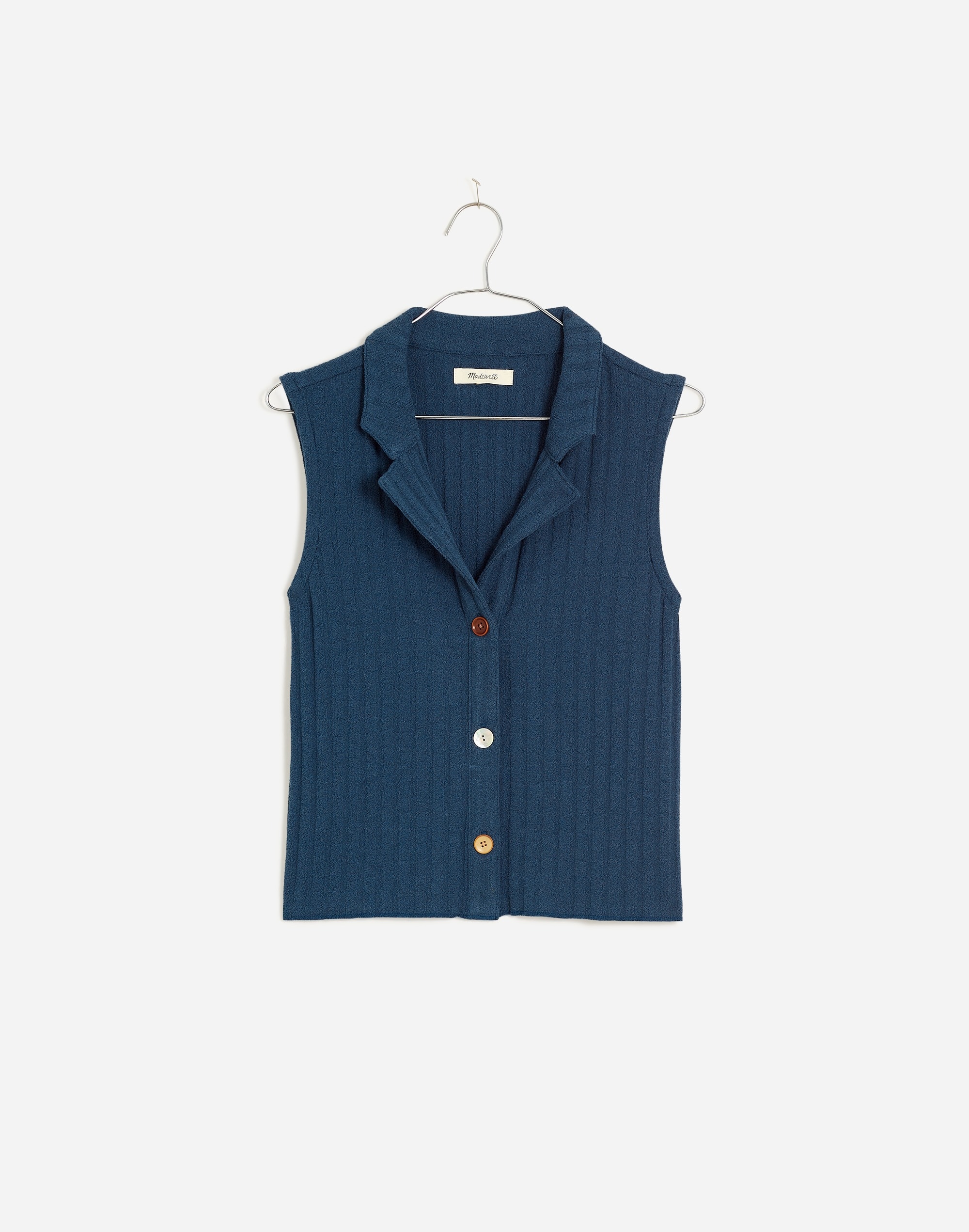 Mixed-Button Ribbed Polo Tank