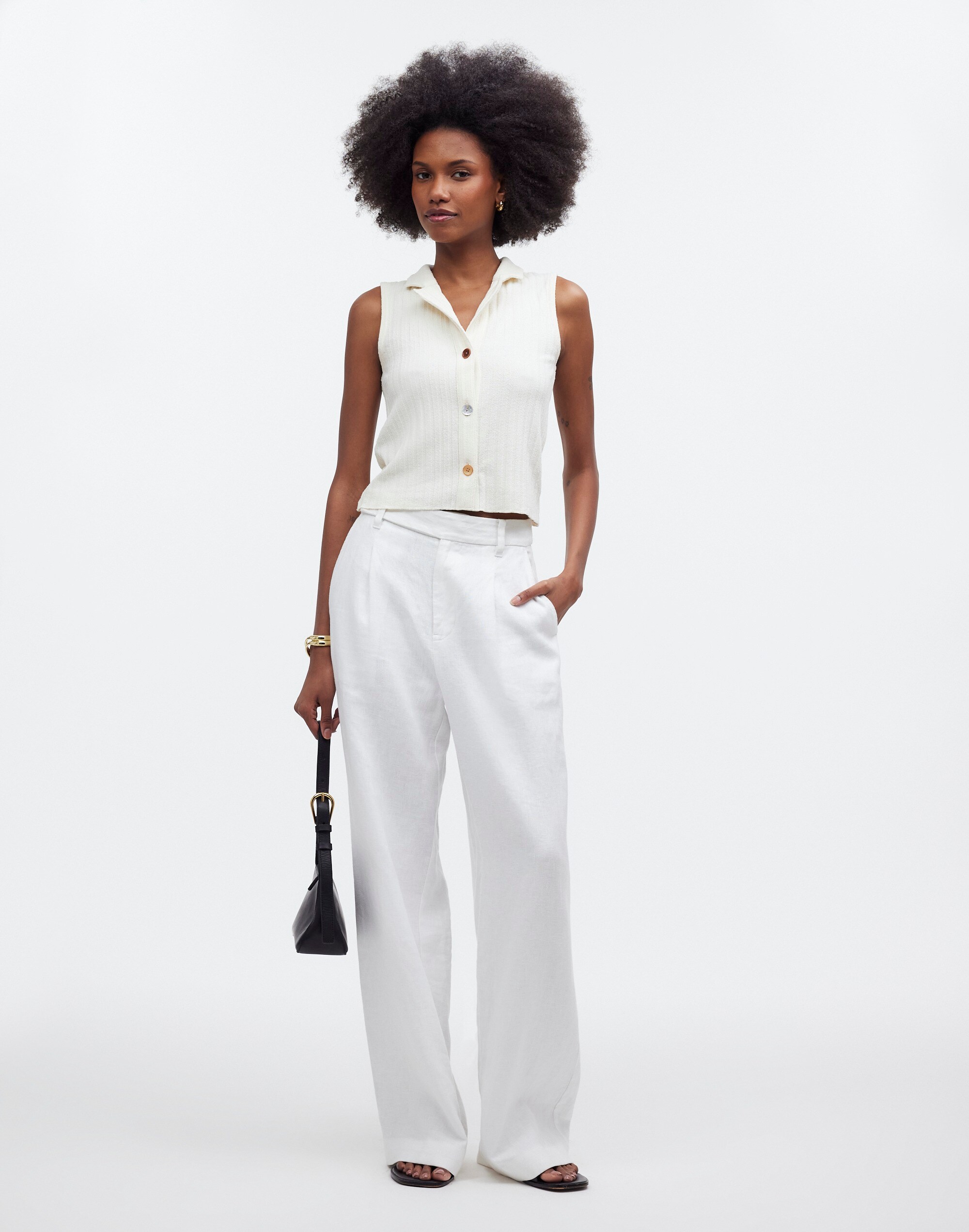 Mixed-Button Ribbed Polo Tank
