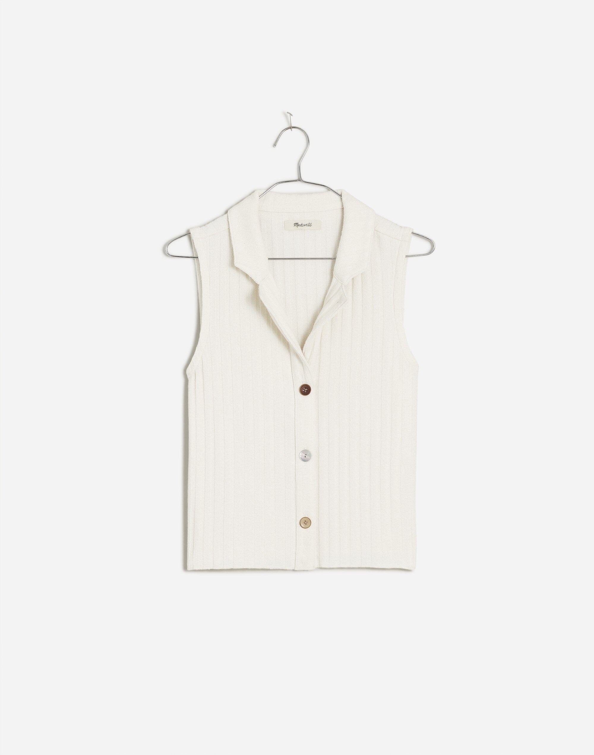 Mixed-Button Ribbed Polo Tank