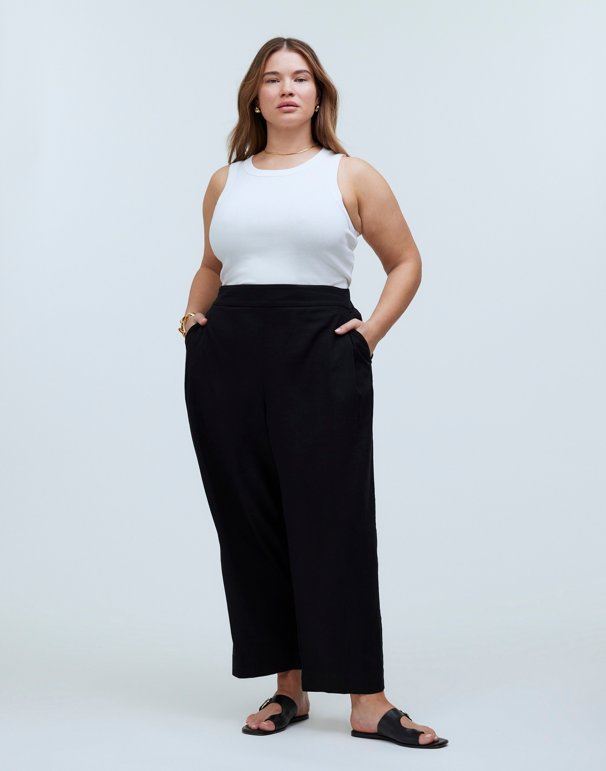 plus pull-on straight crop pants in linen blend
