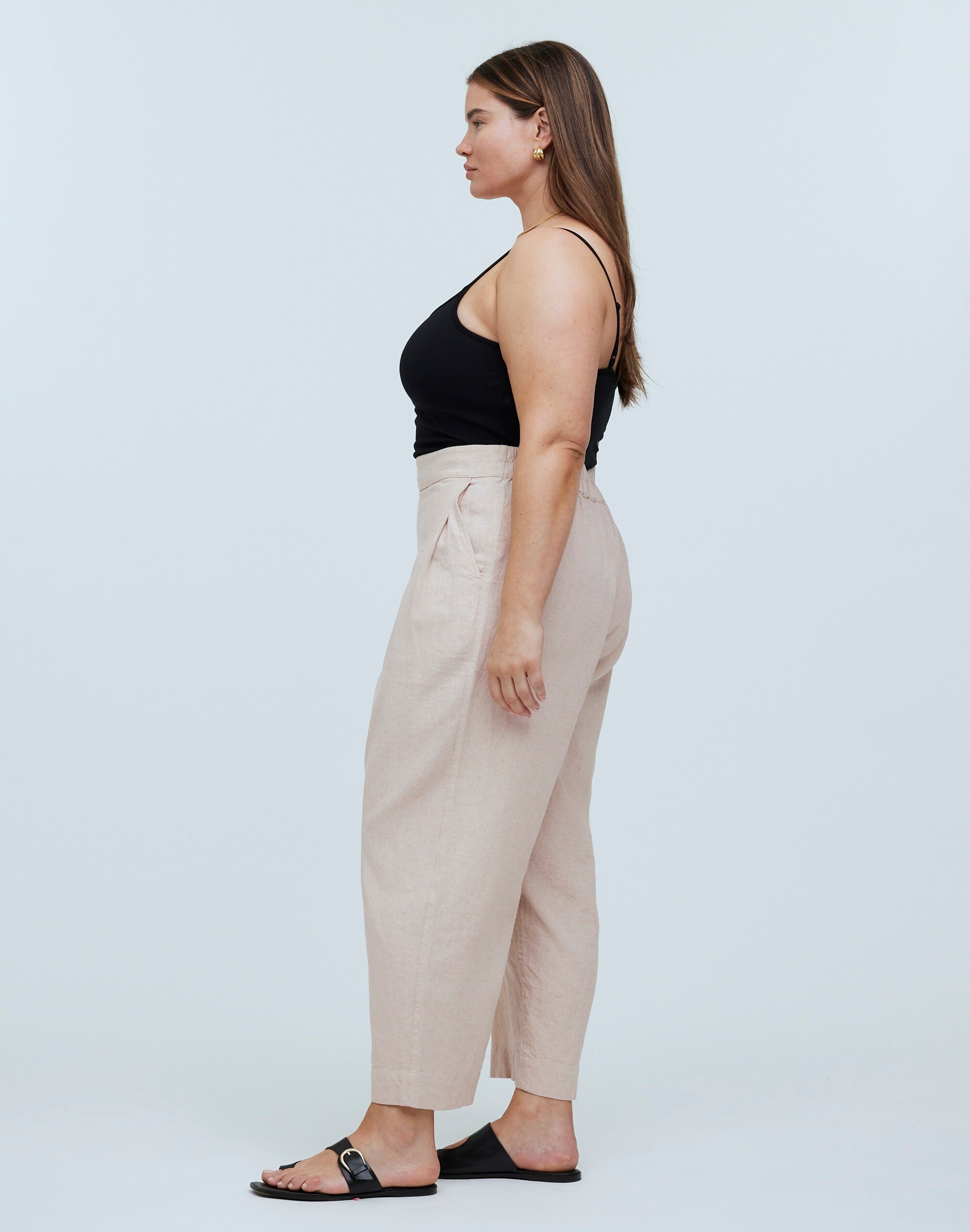 Plus Pull-On Straight Crop Pants in Linen Blend