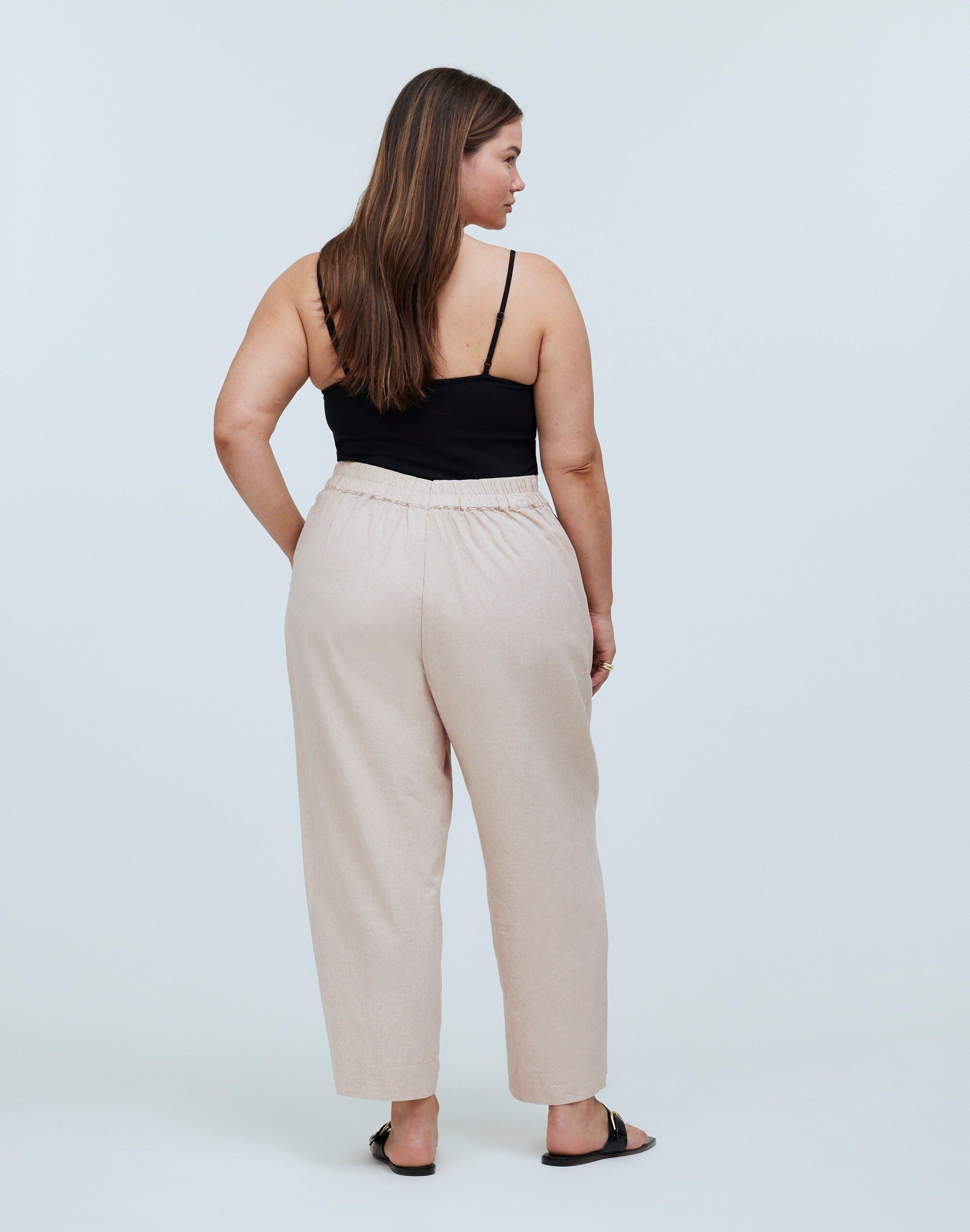 Plus Pull-On Straight Crop Pants in Linen Blend