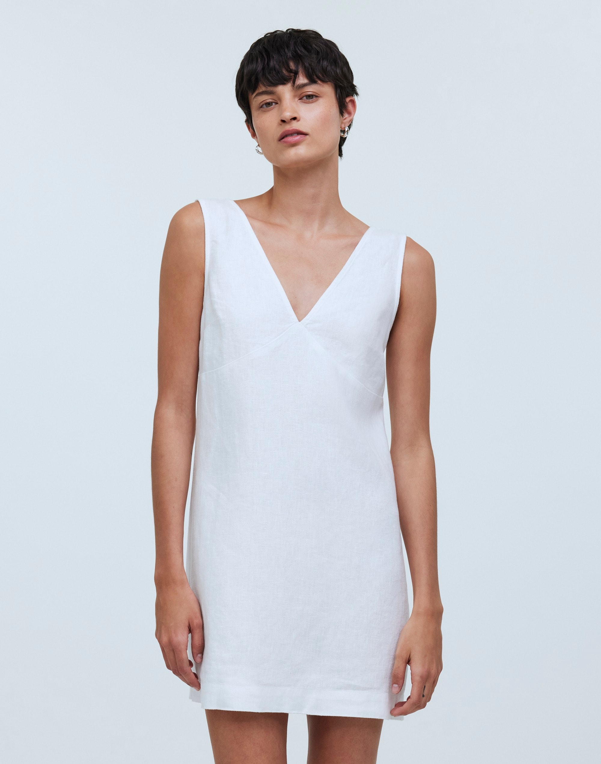 Mw V-neck Mini Dress In Eyelet White