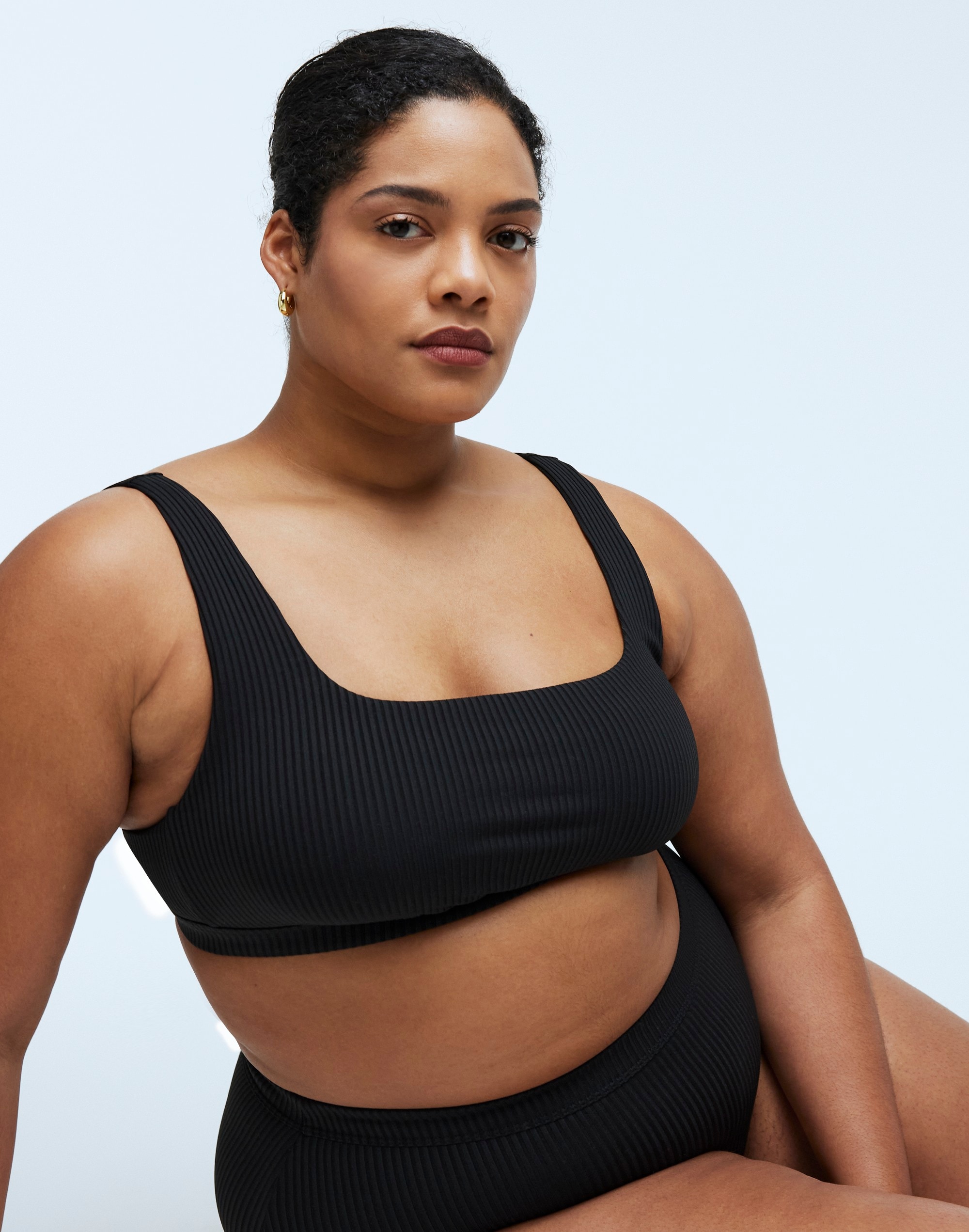 plus ribbed square-neck bikini top