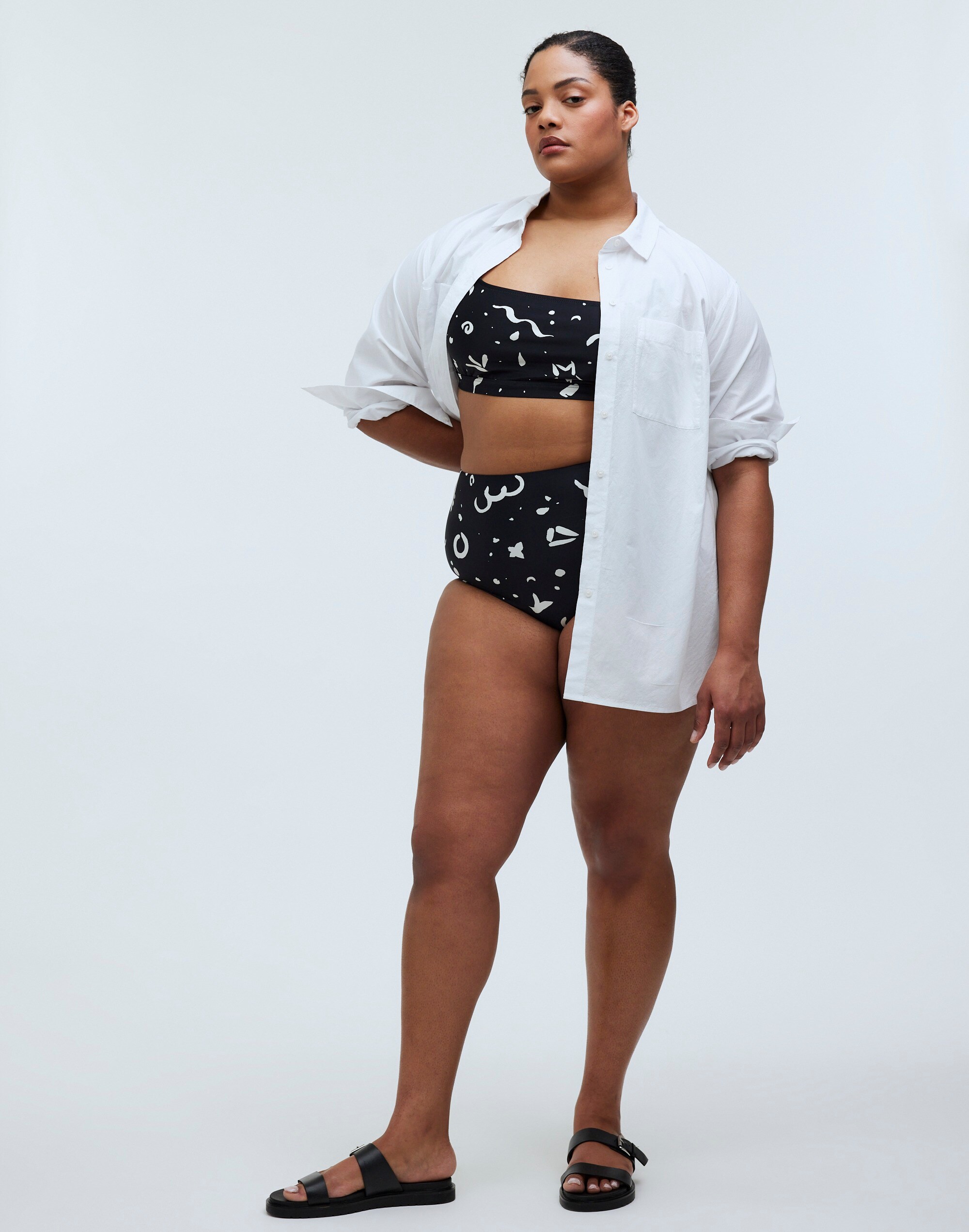 plus square-neck bikini top in abstract doodle