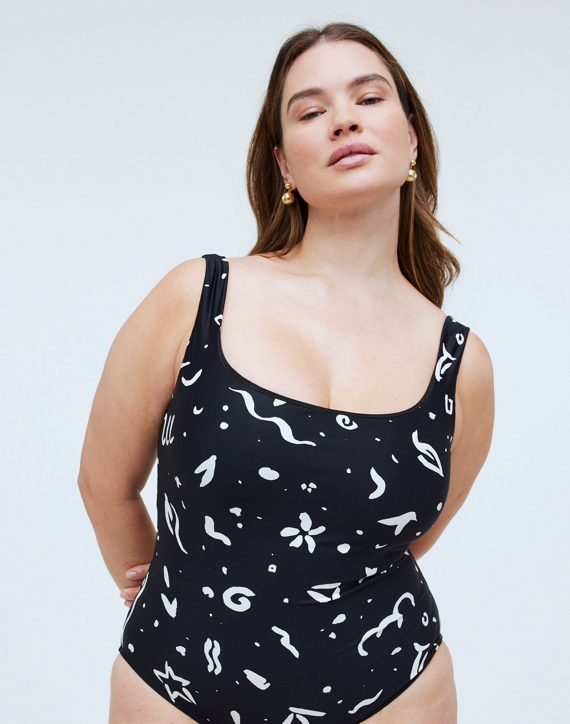 Plus One-Piece Swimsuit in Abstract Doodle