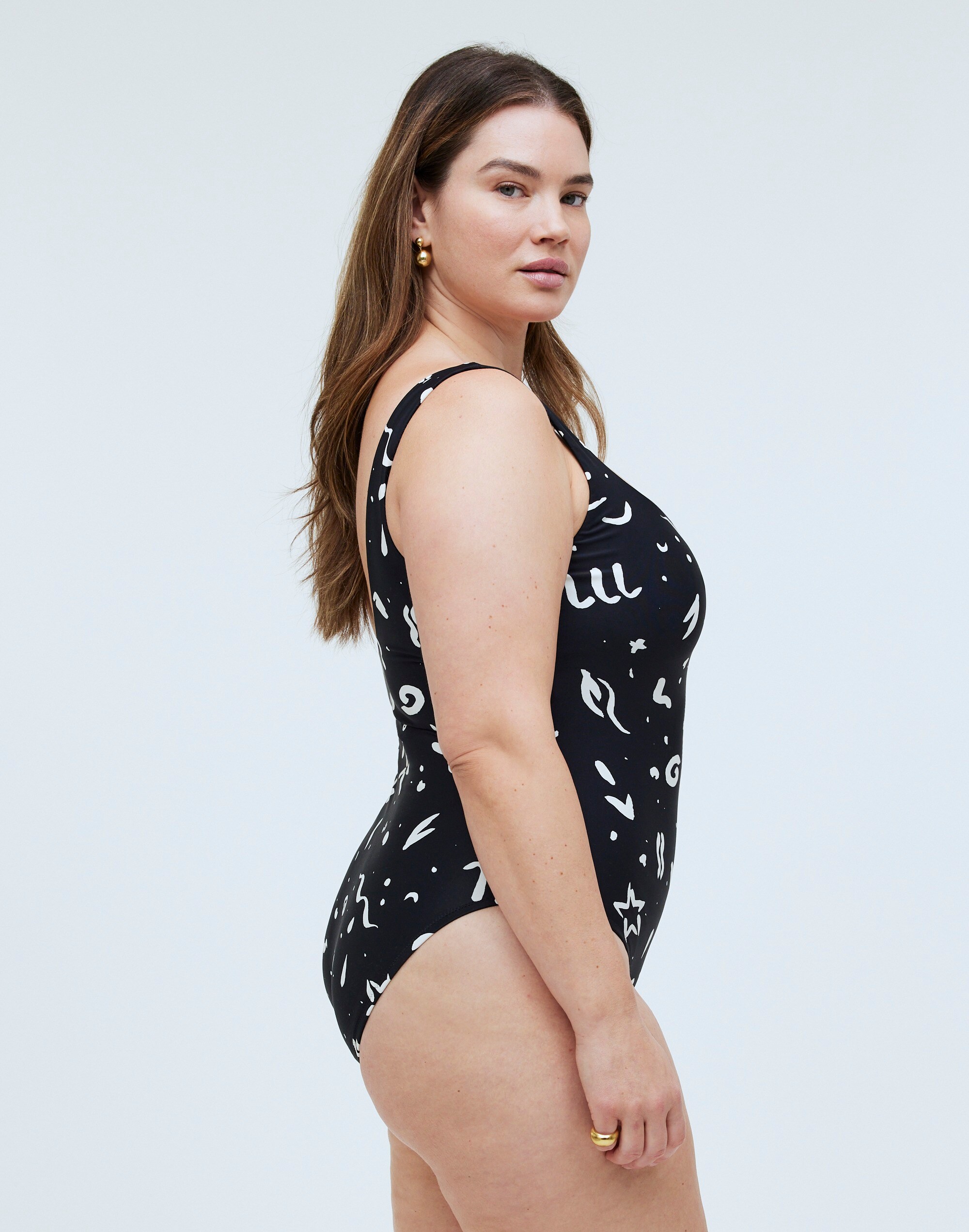 Plus One-Piece Swimsuit in Abstract Doodle