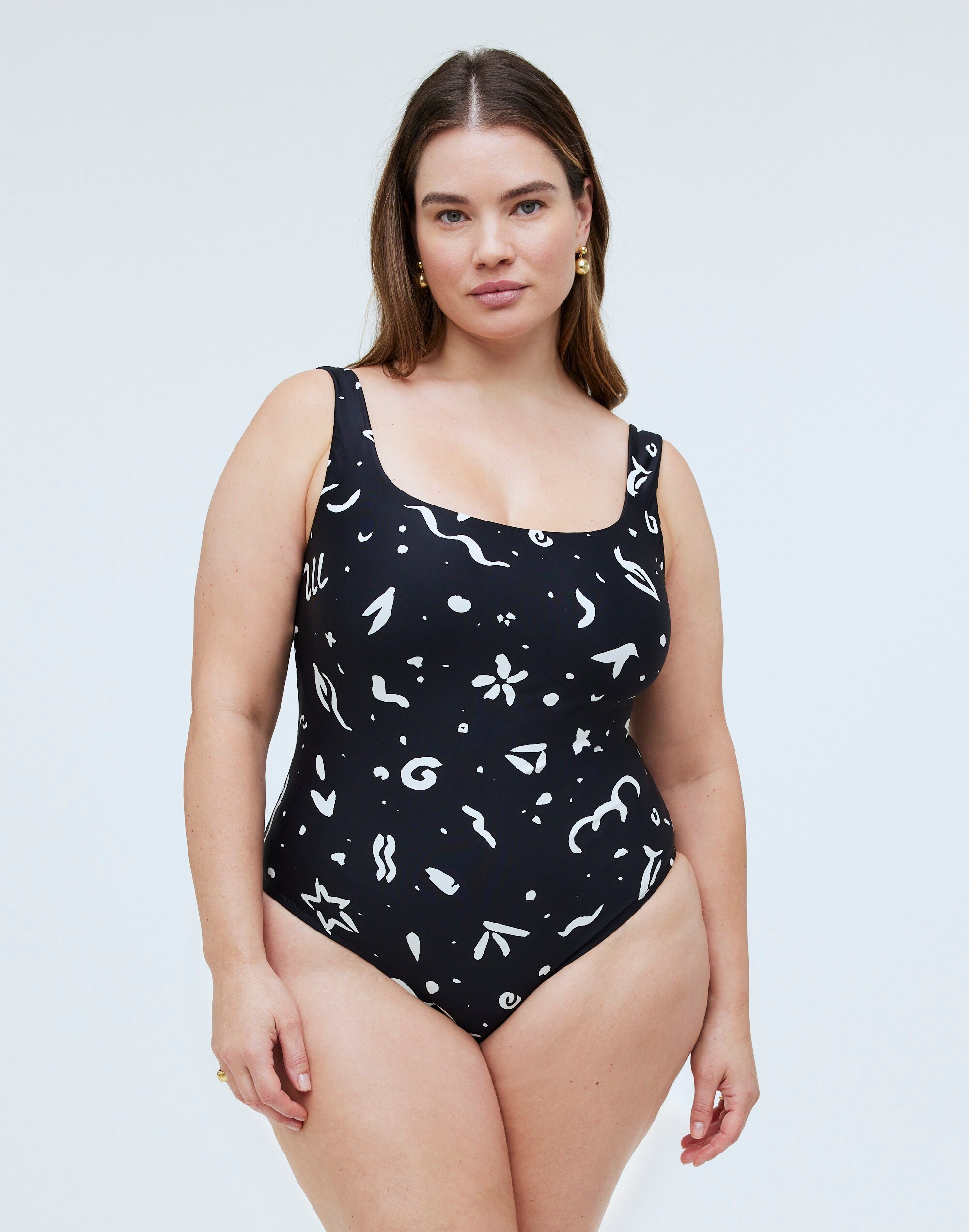 Plus One-Piece Swimsuit in Abstract Doodle