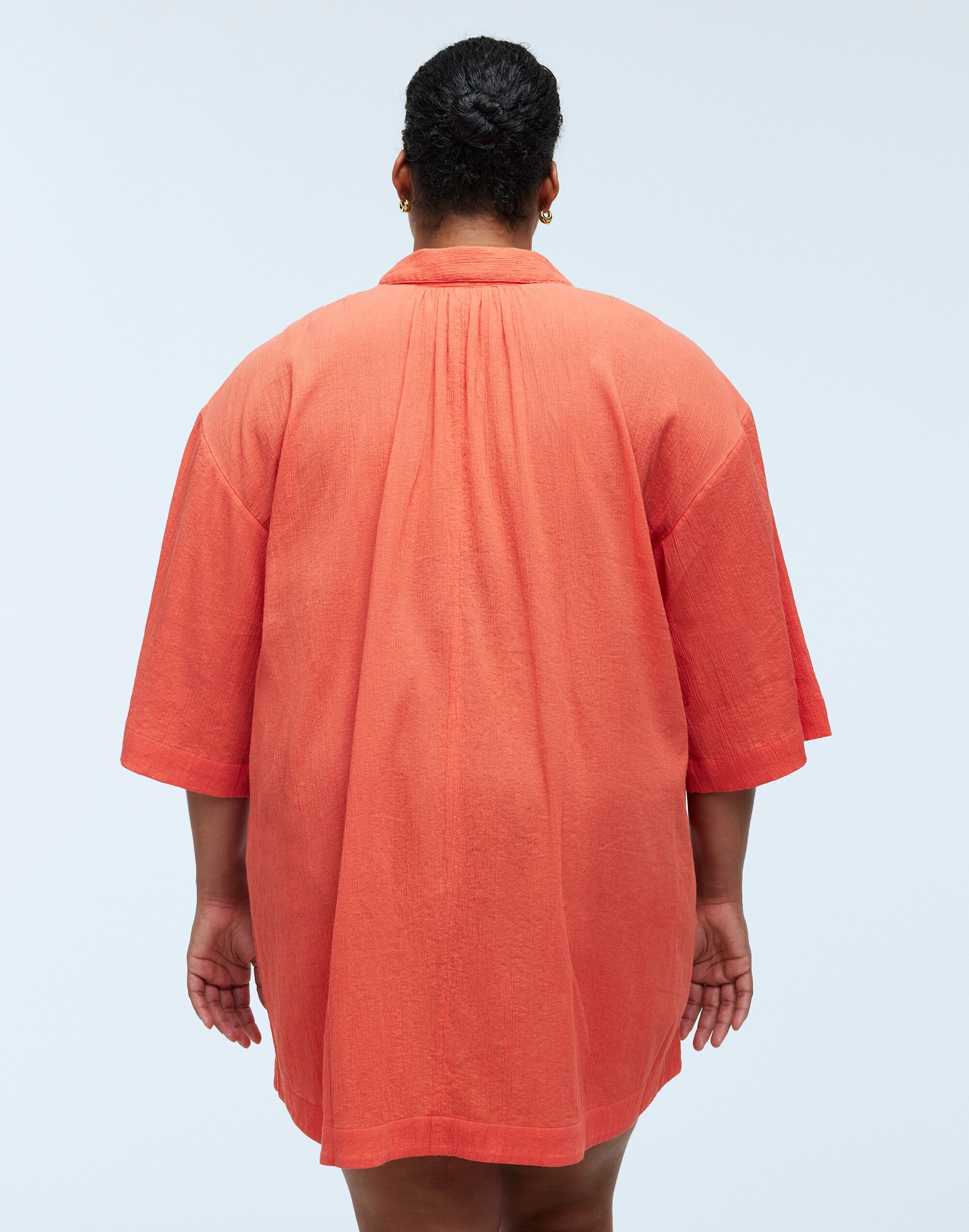 Plus Crinkle Cotton Cover-Up Mini Shirtdress