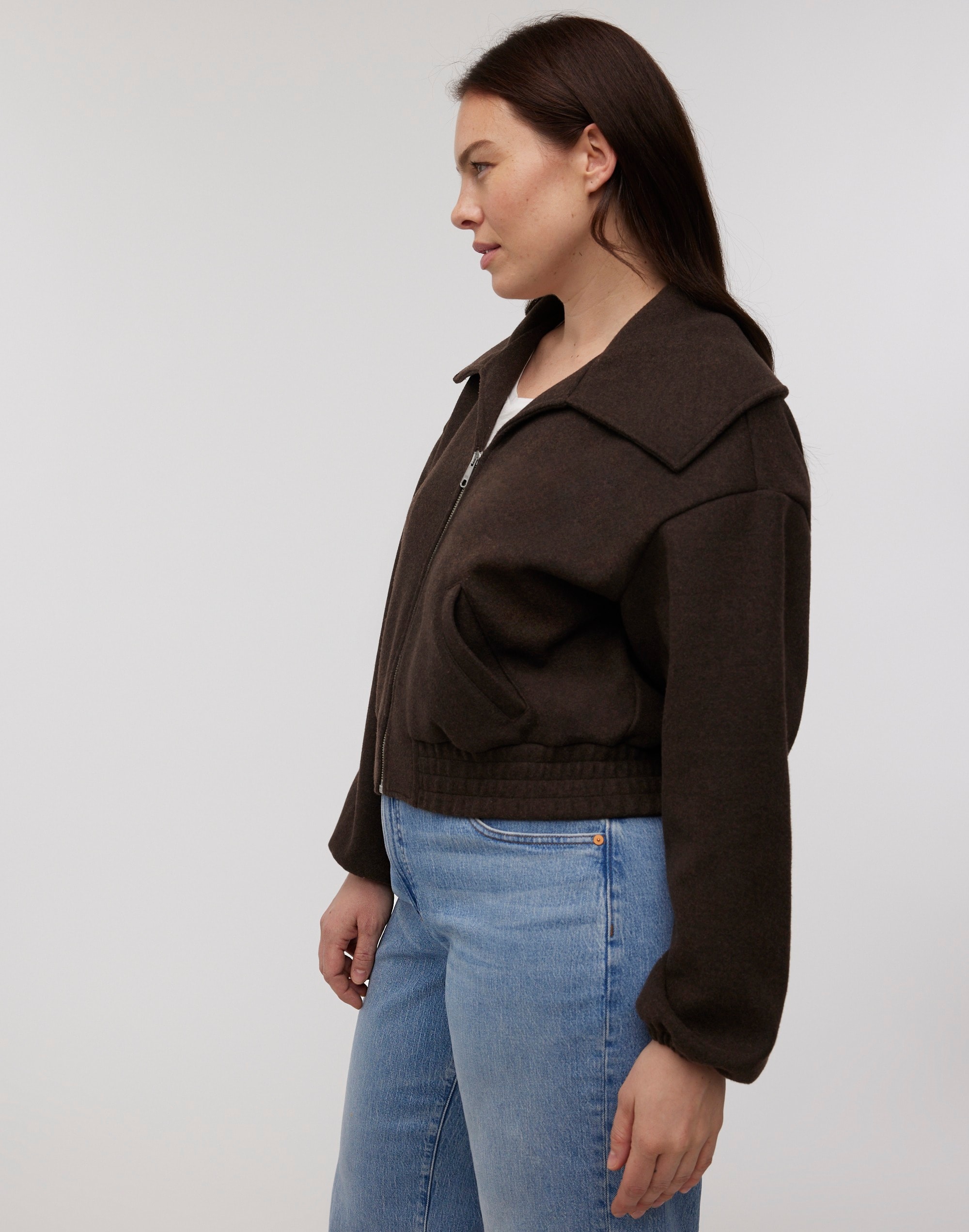Zip-Front Shawl Bomber Jacket
