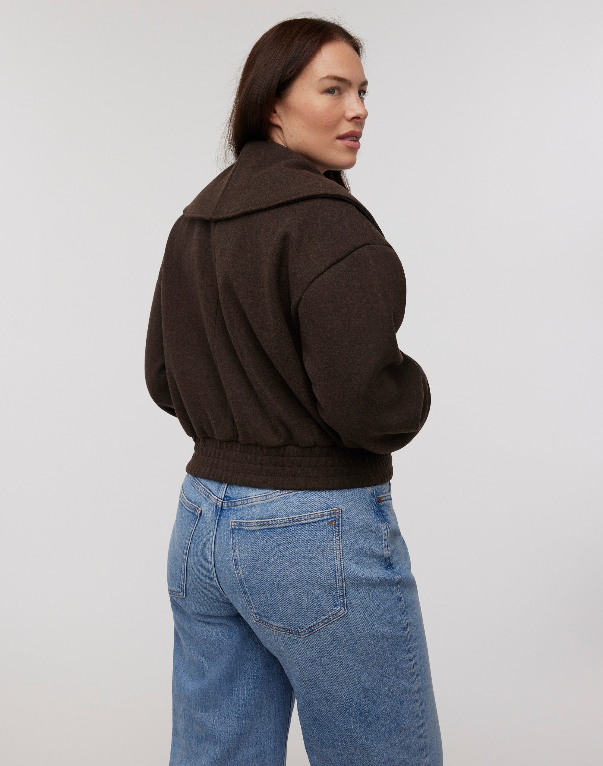 Zip-Front Shawl Bomber Jacket