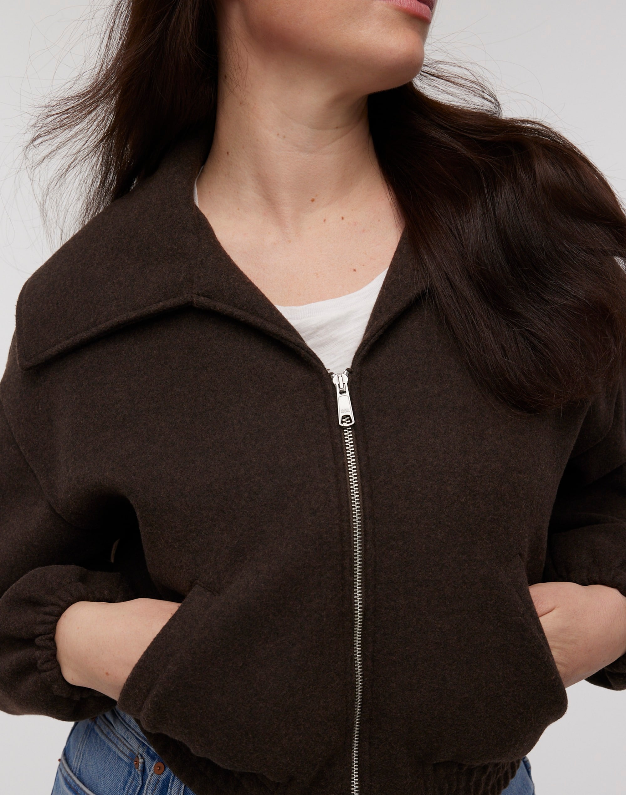 Zip-Front Shawl Bomber Jacket