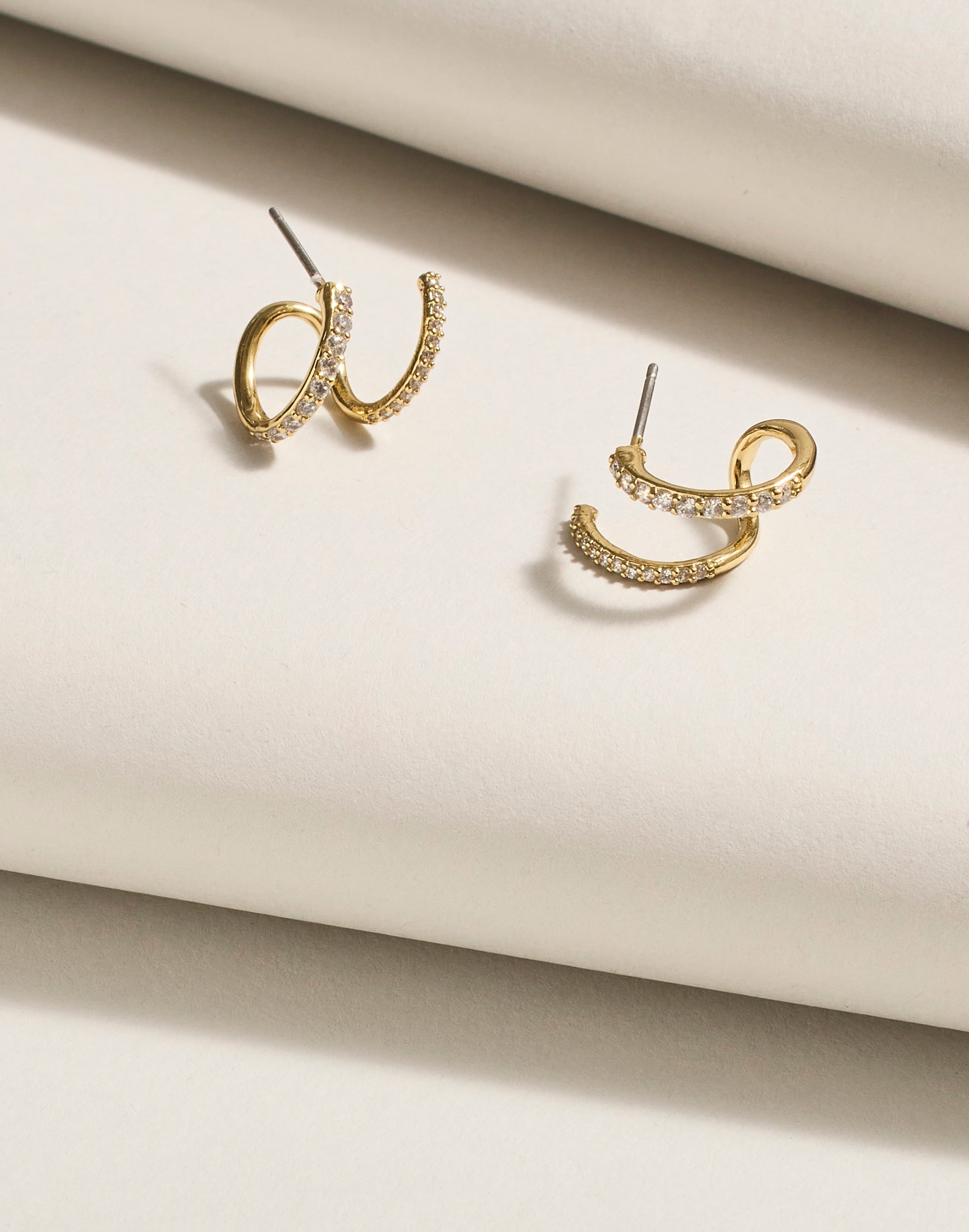 Mw Delicate Collection Demi-fine Pav&eacute; Double Hoop Earrings In Pale Gold