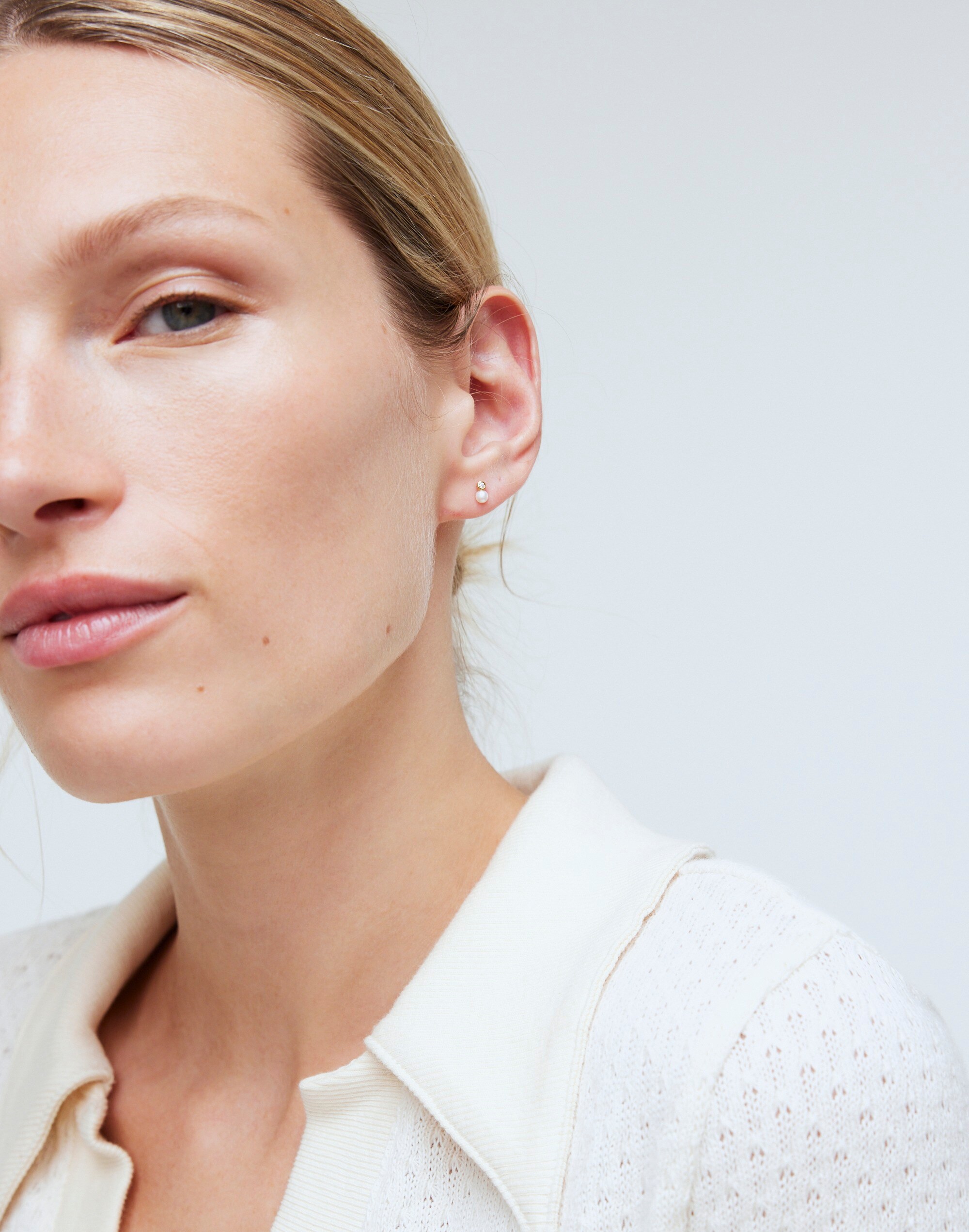 Demi-Fine Bezel Set Freshwater Pearl Stud Earrings