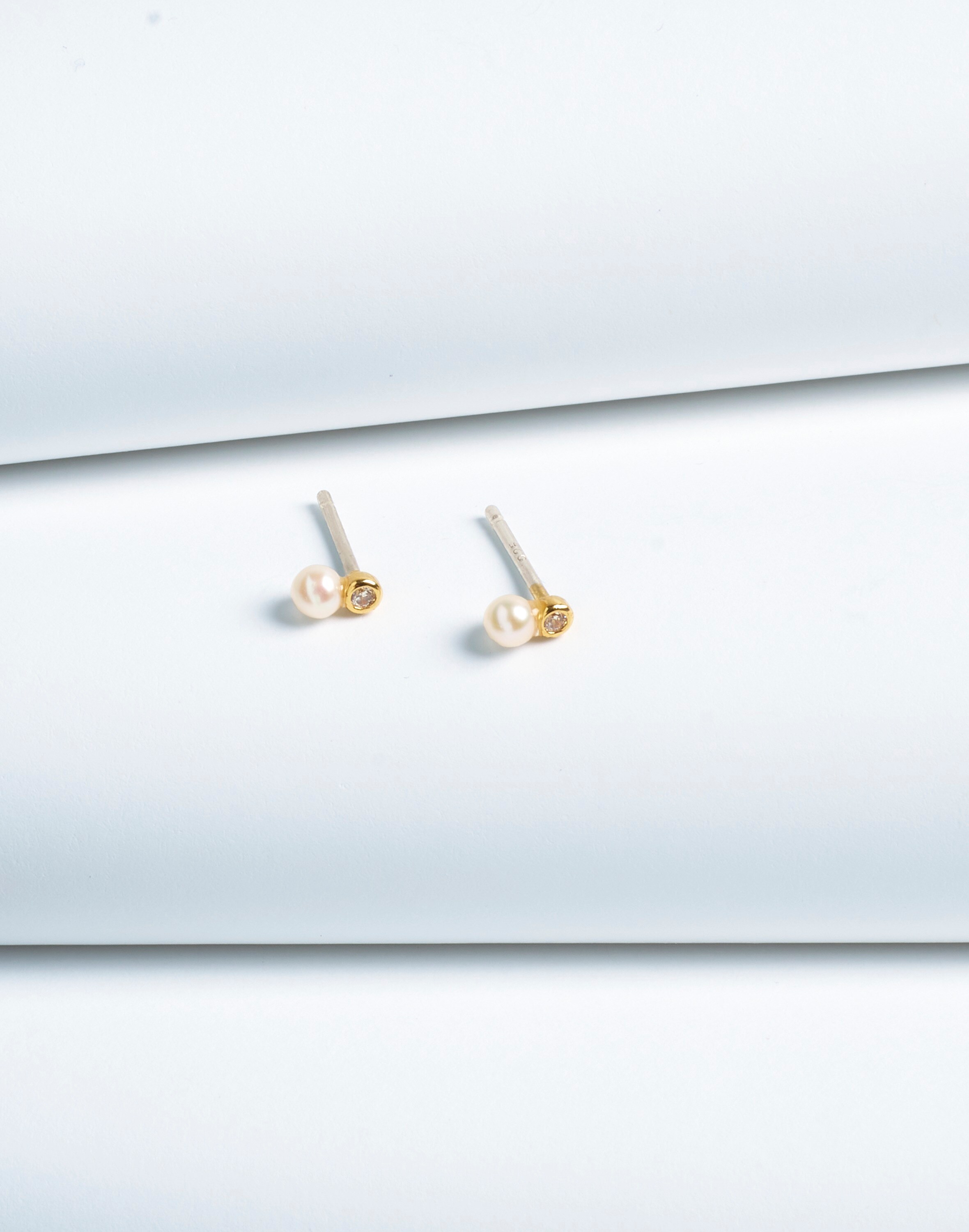 Demi-Fine Bezel Set Freshwater Pearl Stud Earrings