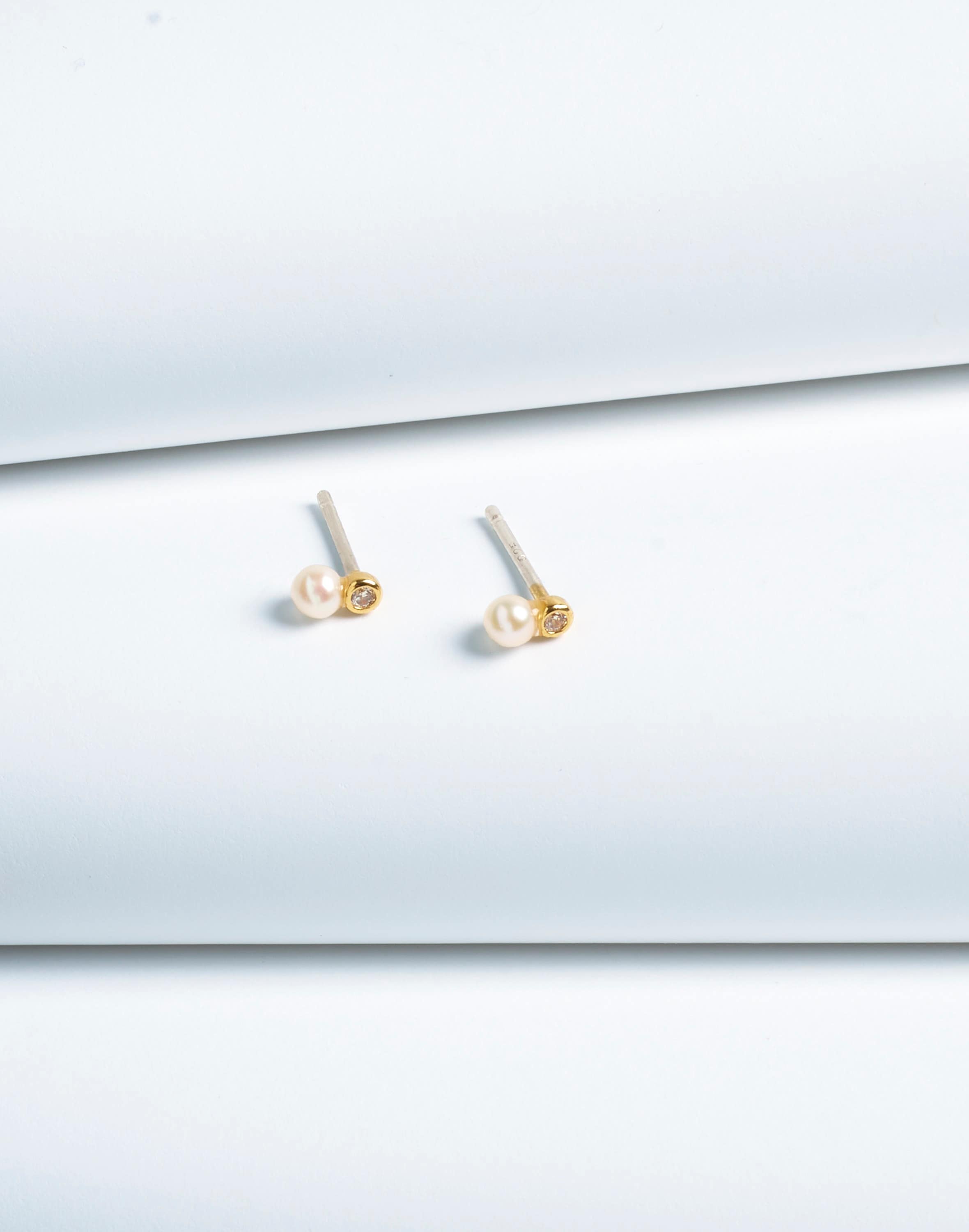 Mw Delicate Collection Demi-fine Bezel Set Freshwater Pearl Stud Earrings In 14k Gold