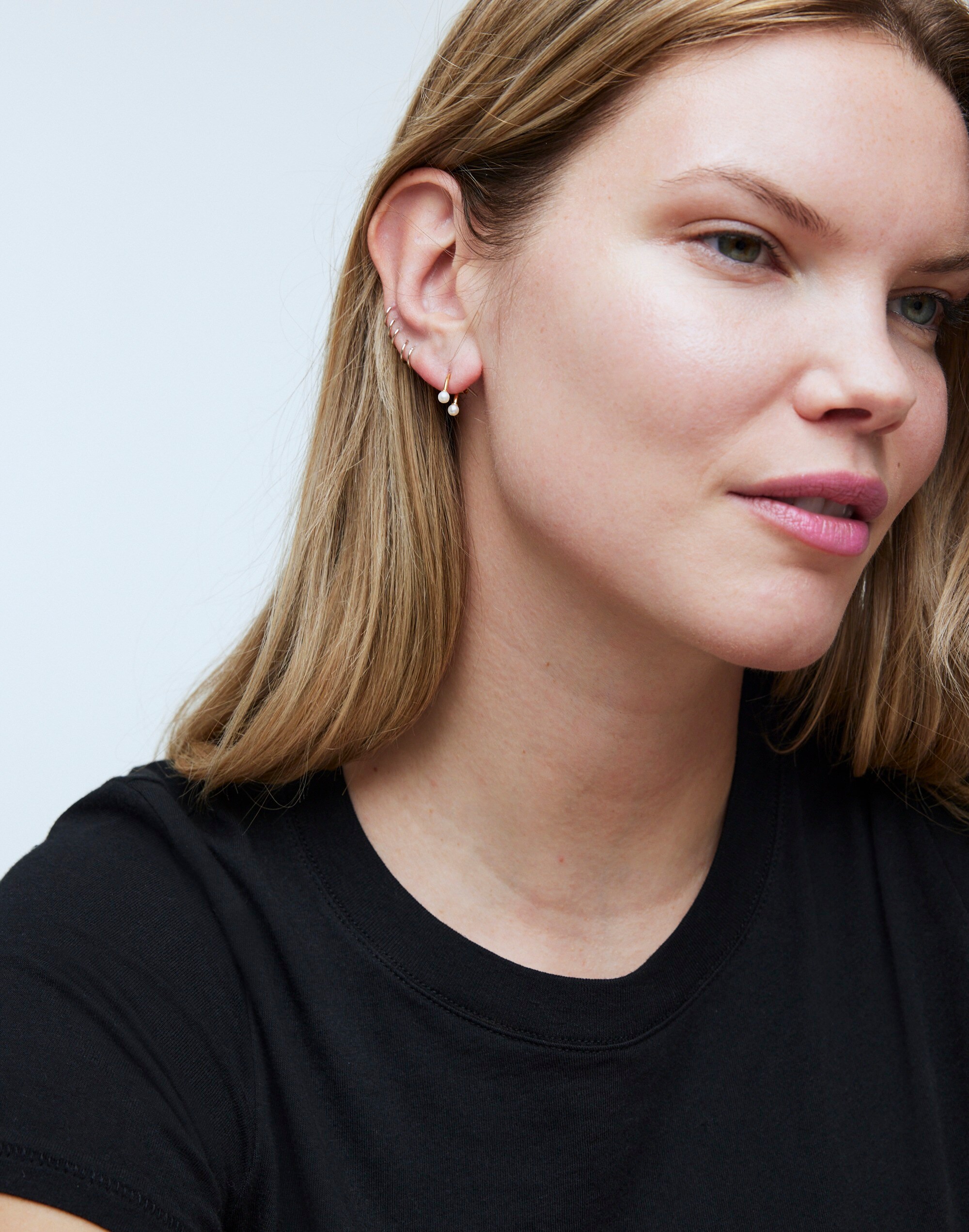 Demi-Fine Pearl Curved Stud Earrings