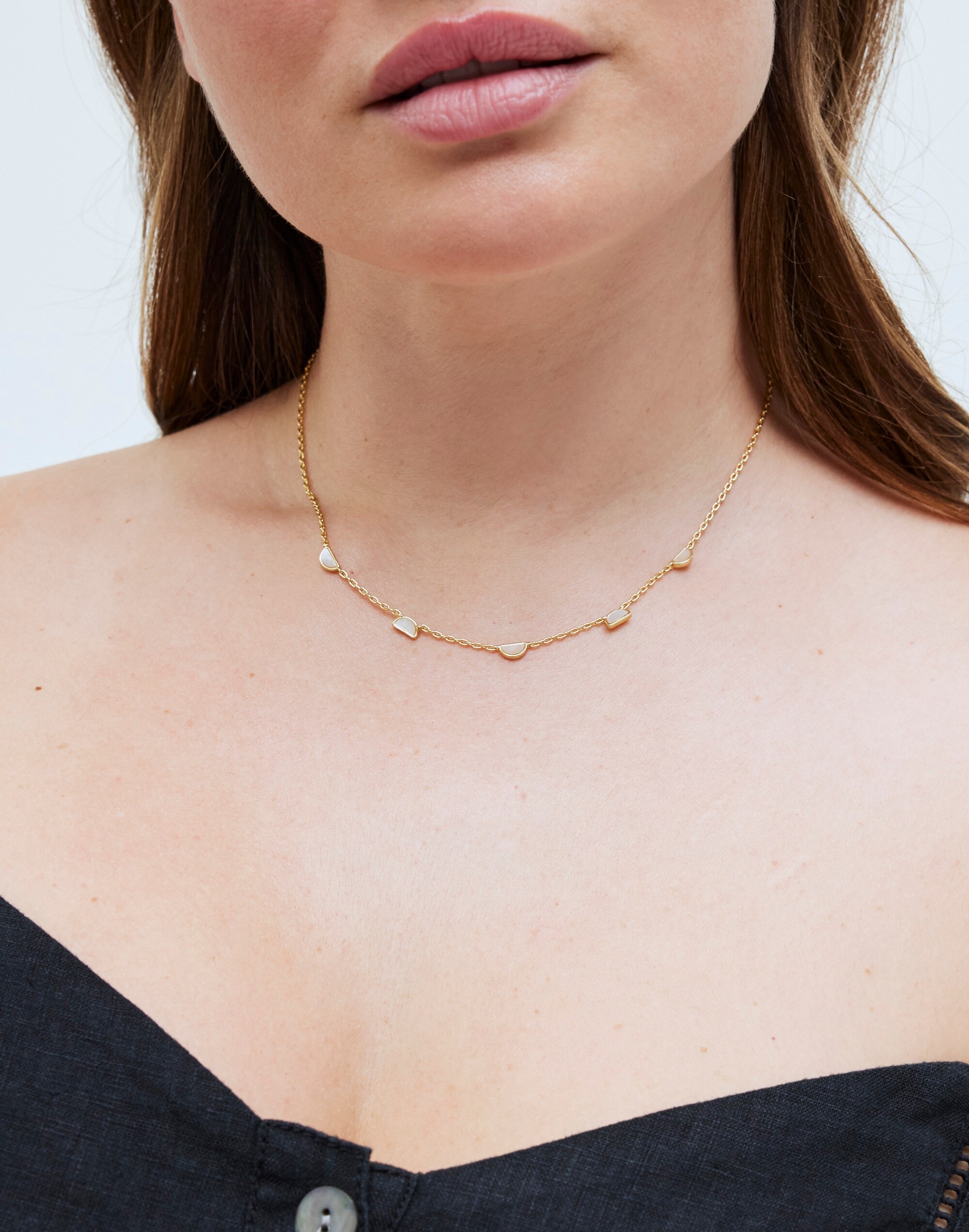 Mother-Of-Pearl Crescent Station Necklace