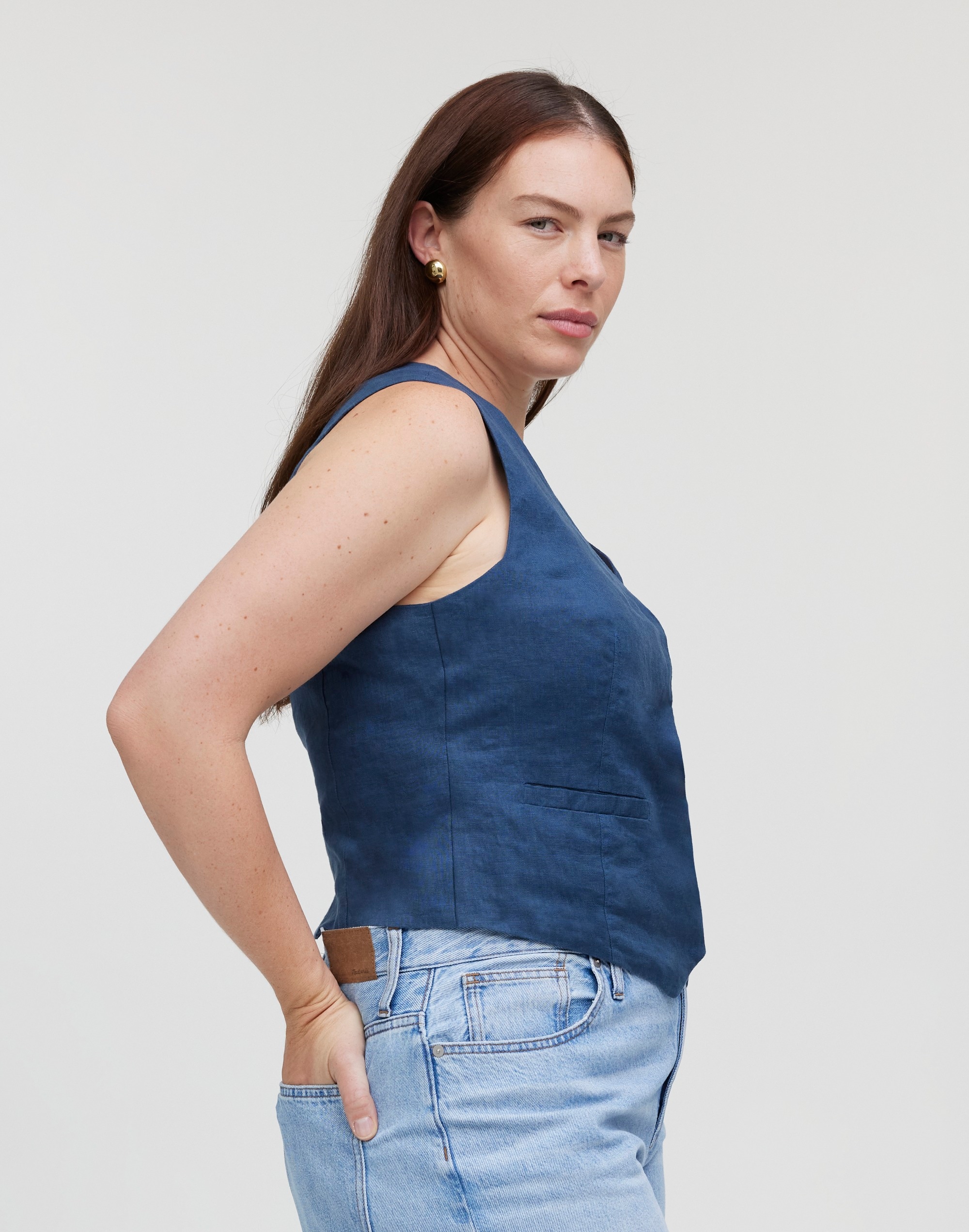 Single-Breasted Vest in 100% Linen