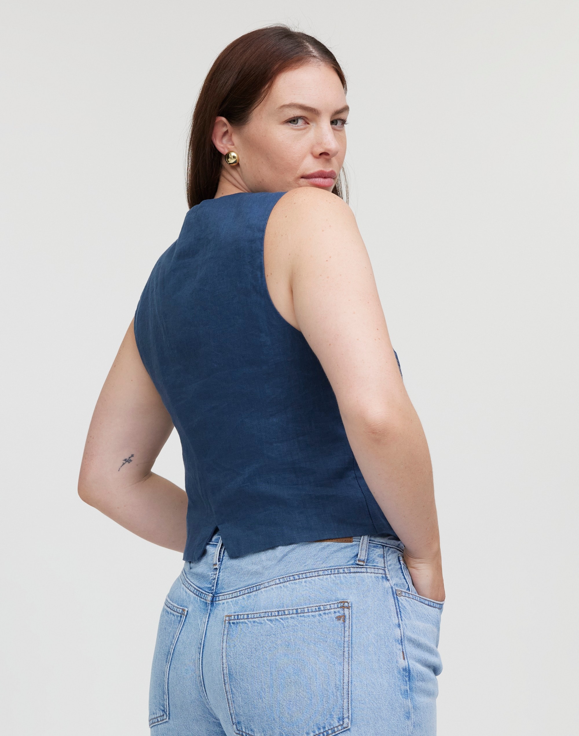 Single-Breasted Vest in 100% Linen
