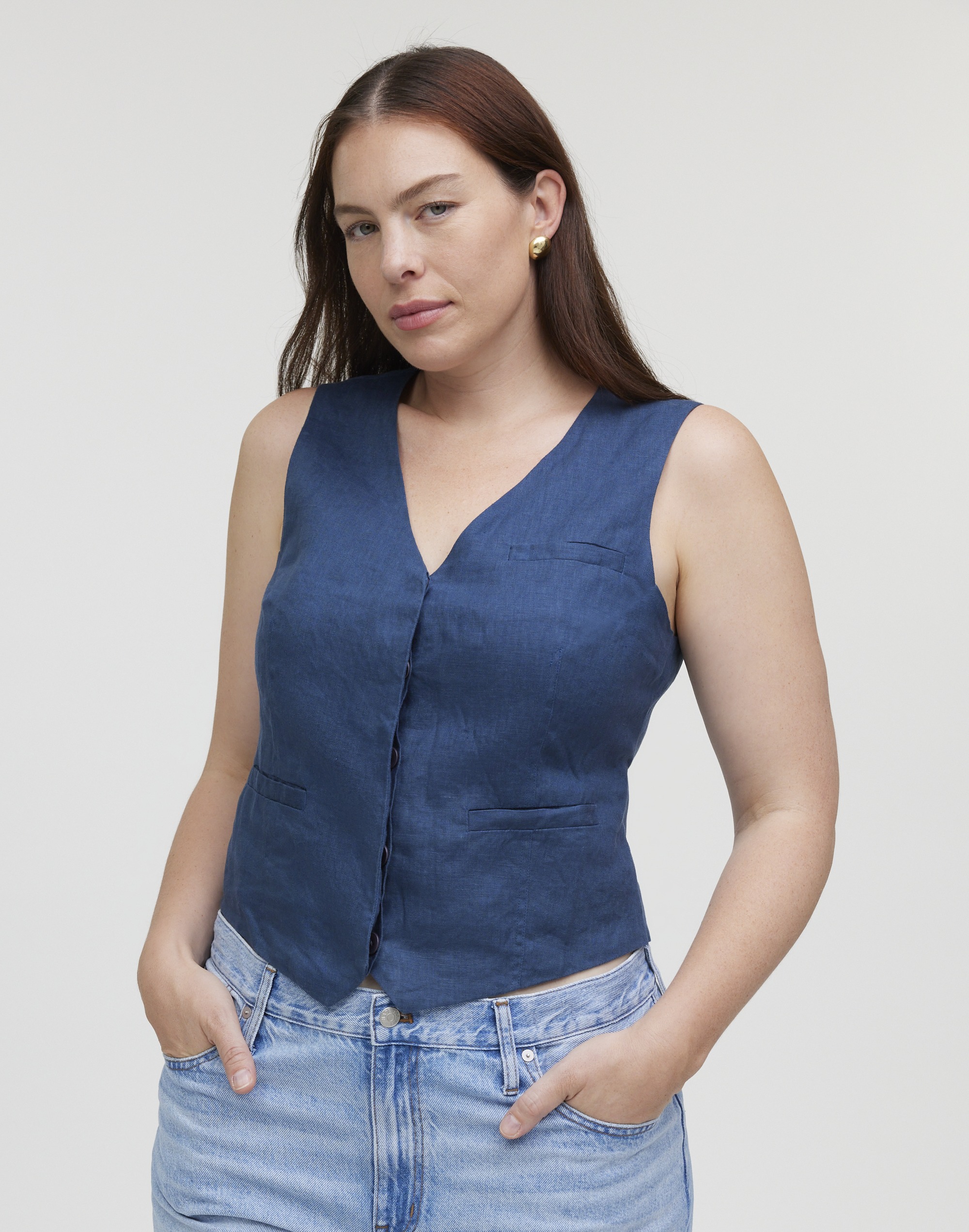 Single-Breasted Vest in 100% Linen