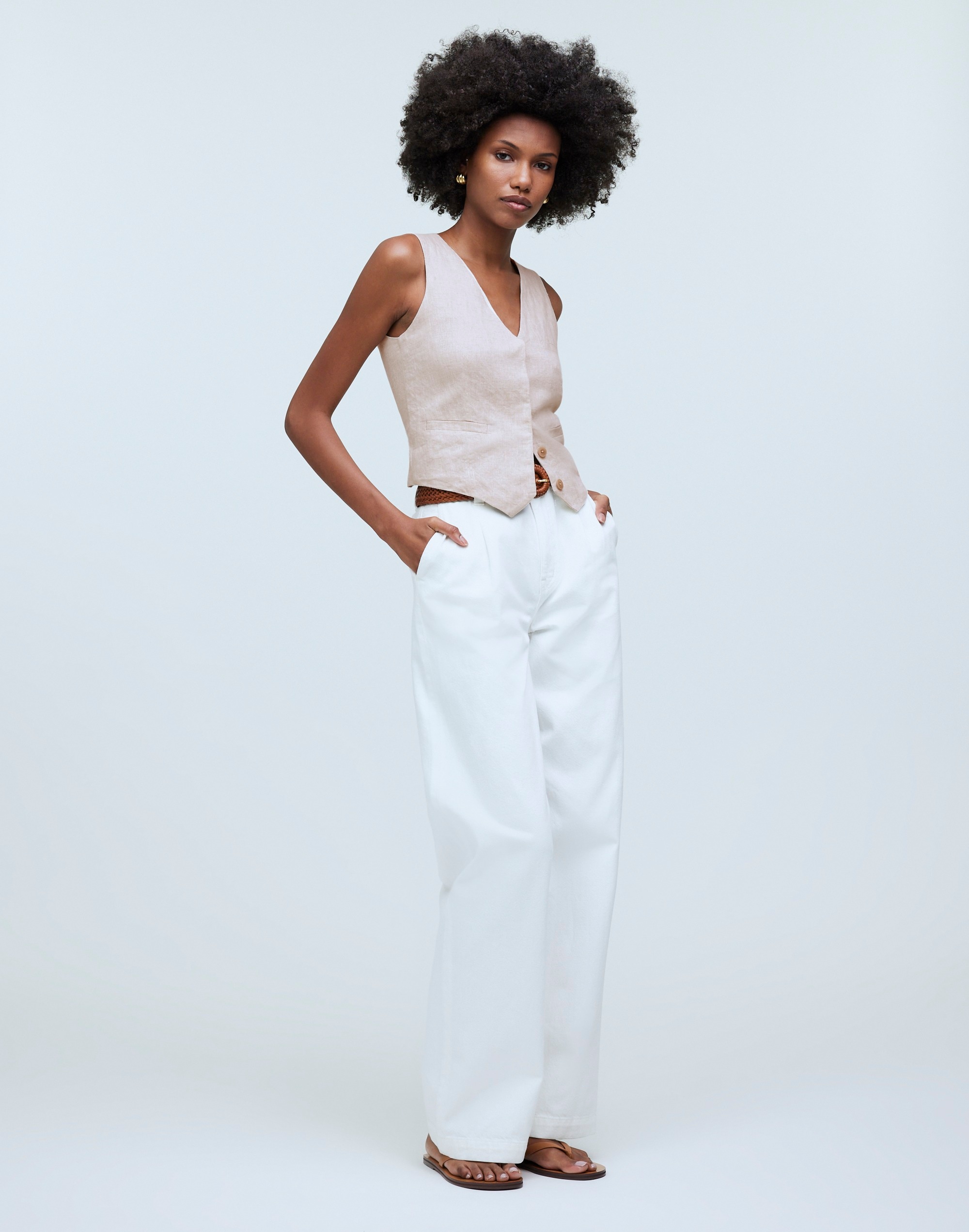 Single-Breasted Vest in 100% Linen