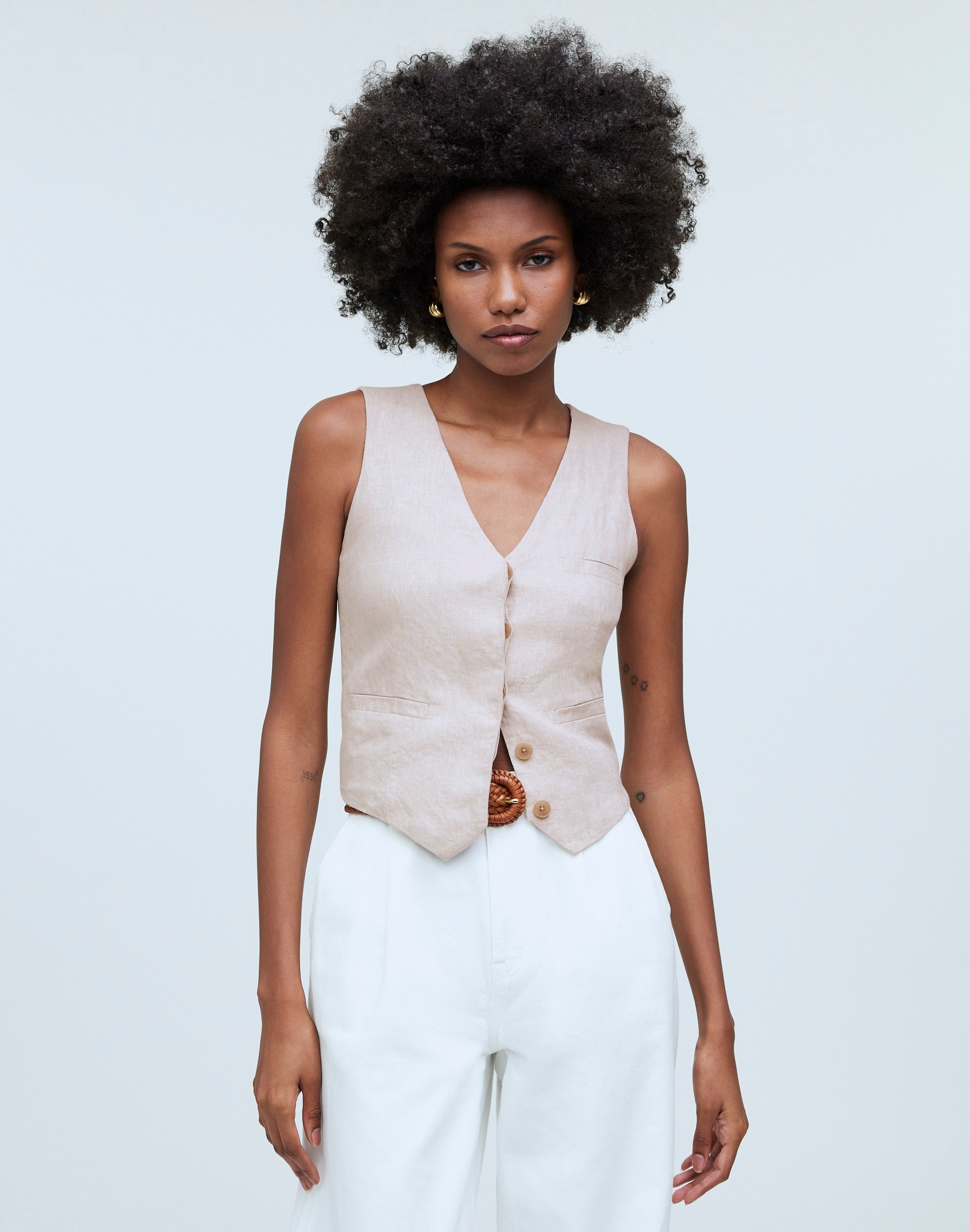 Single-Breasted Vest in 100% Linen