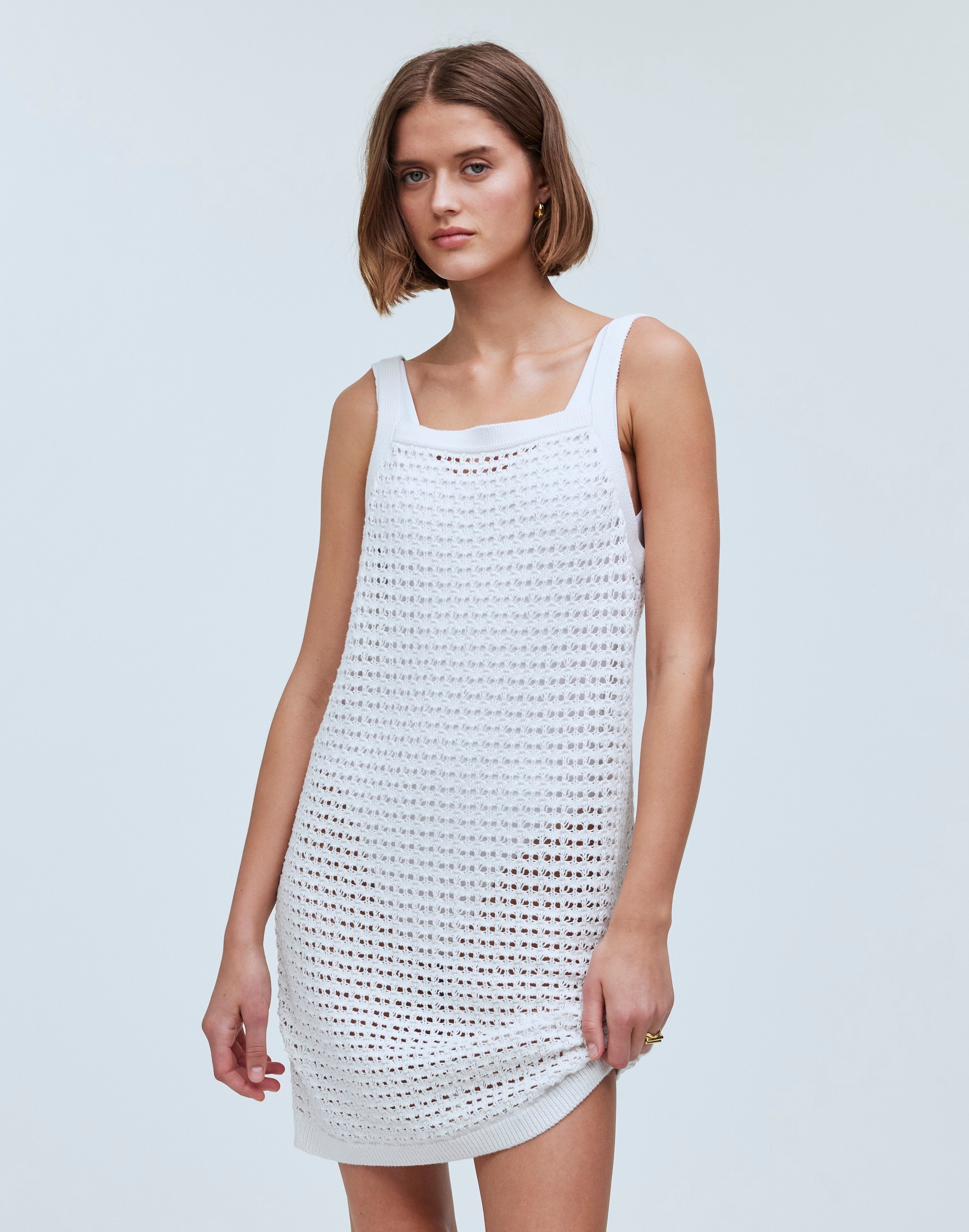Mw Crochet Cutaway Cover-up Midi Dress In Lighthouse
