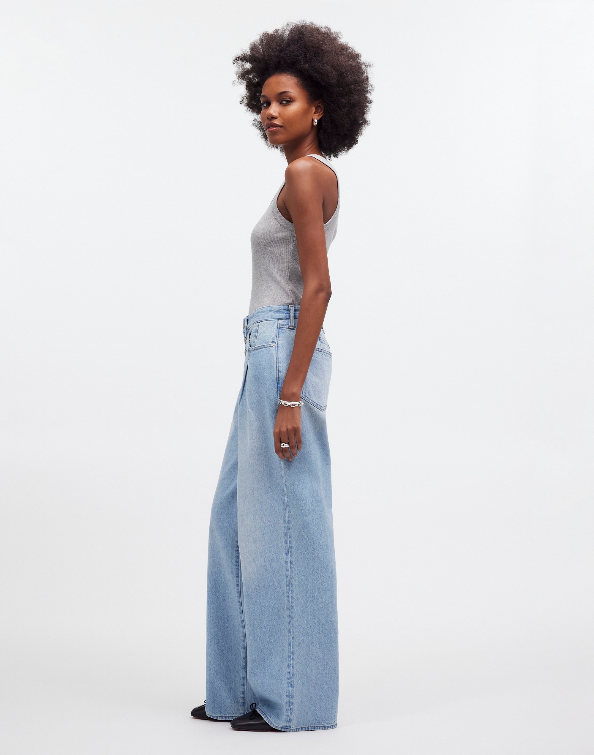 Superwide-Leg Jeans in Cather Wash: Button-Front Edition