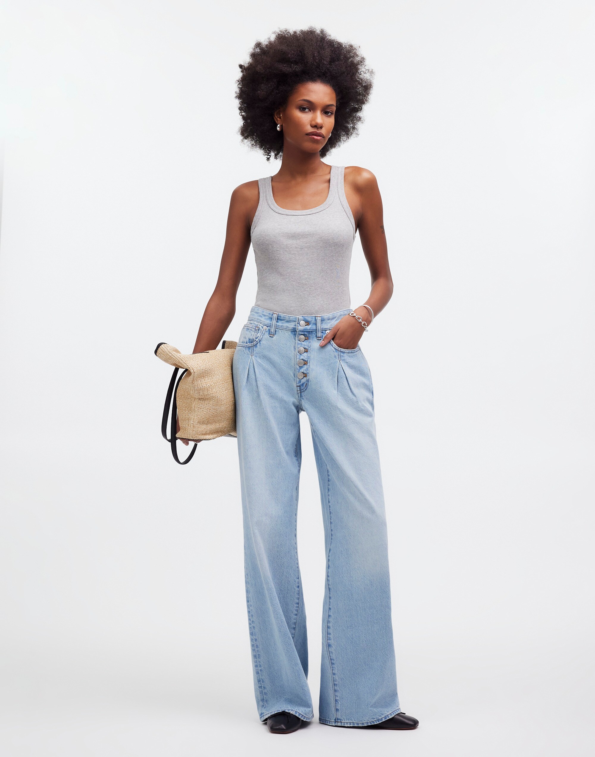 Superwide-Leg Jeans in Cather Wash: Button-Front Edition