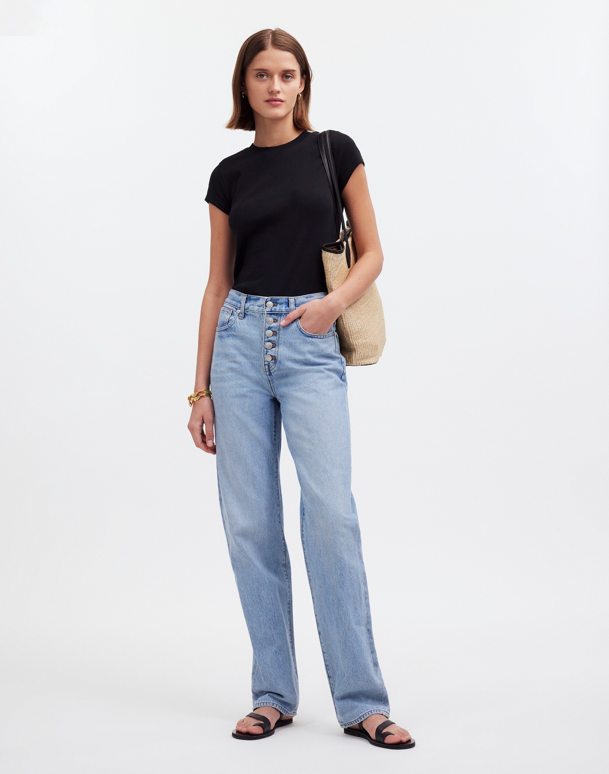 Baggy Straight Jeans in Paxton Wash: Button-Front Edition