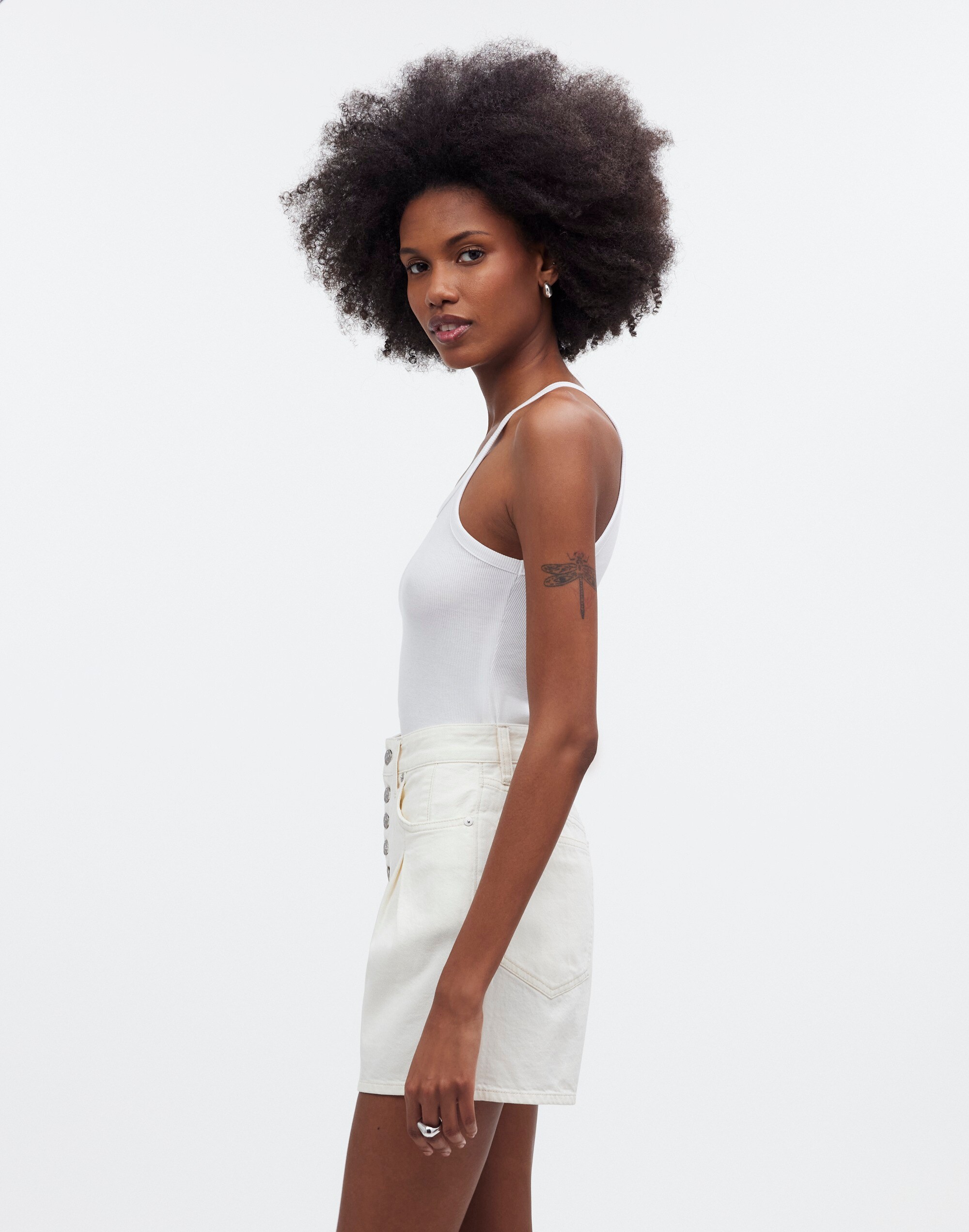 The '90s Mid-Length Jean Short in Vintage Canvas: Button Front Edition