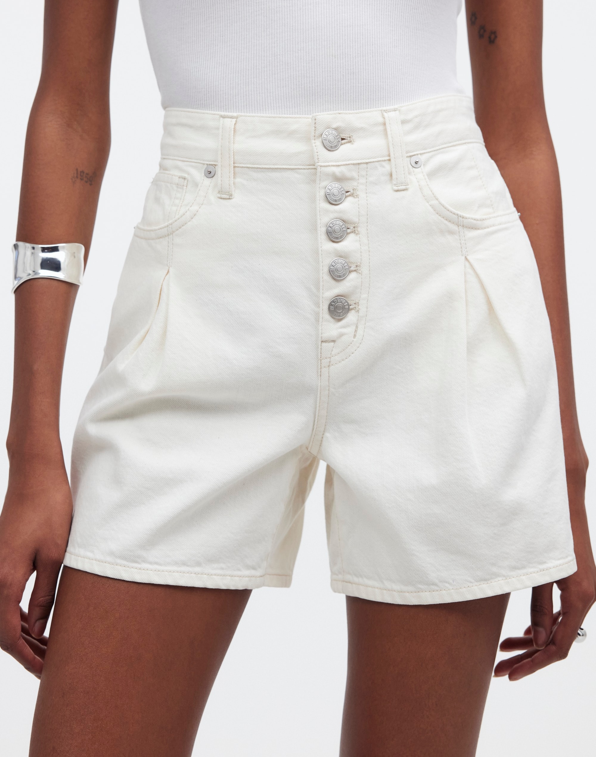 The '90s Mid-Length Jean Short in Vintage Canvas: Button Front Edition
