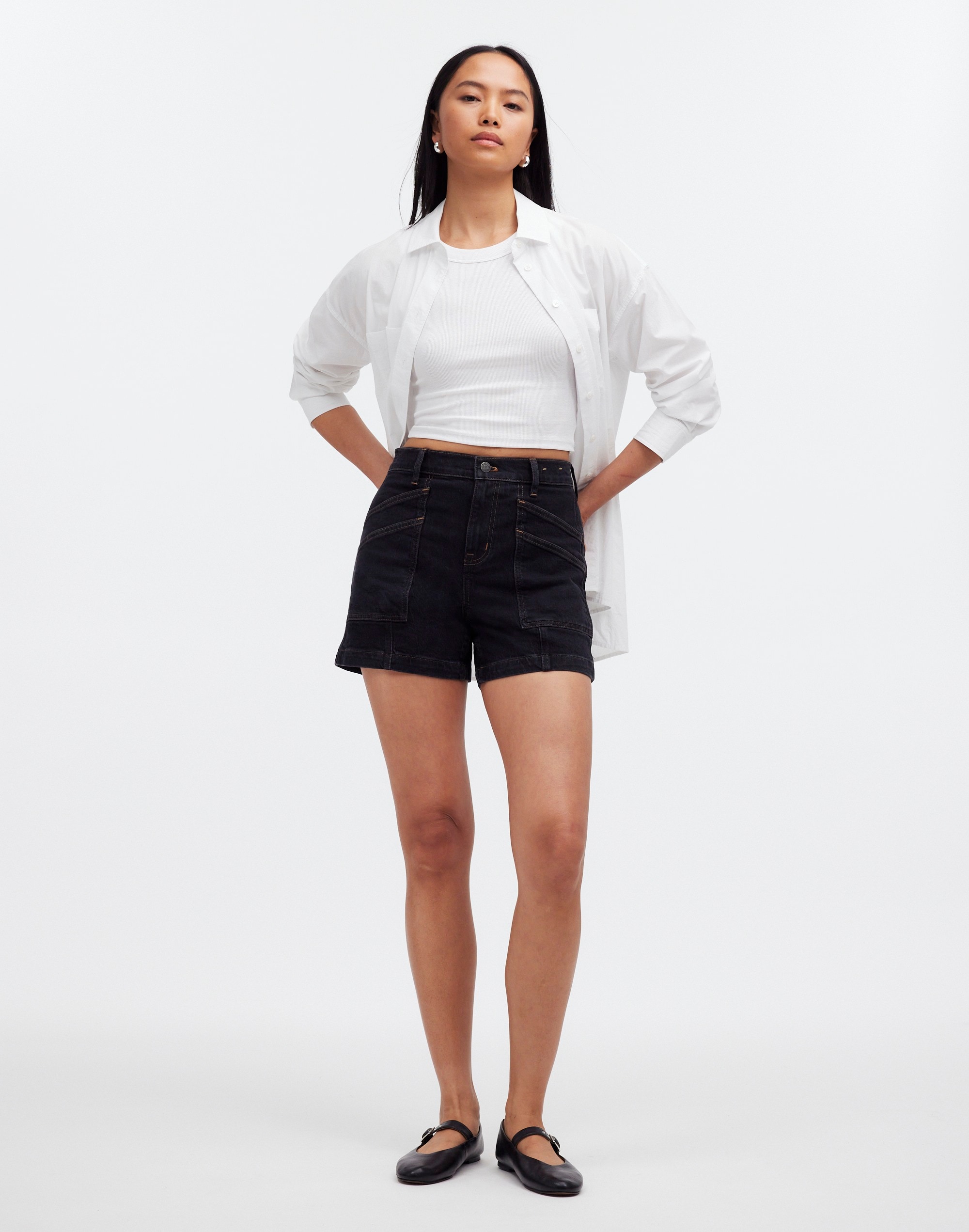 The Perfect Vintage Mid-Length Cargo Jean Short in Shamp Wash