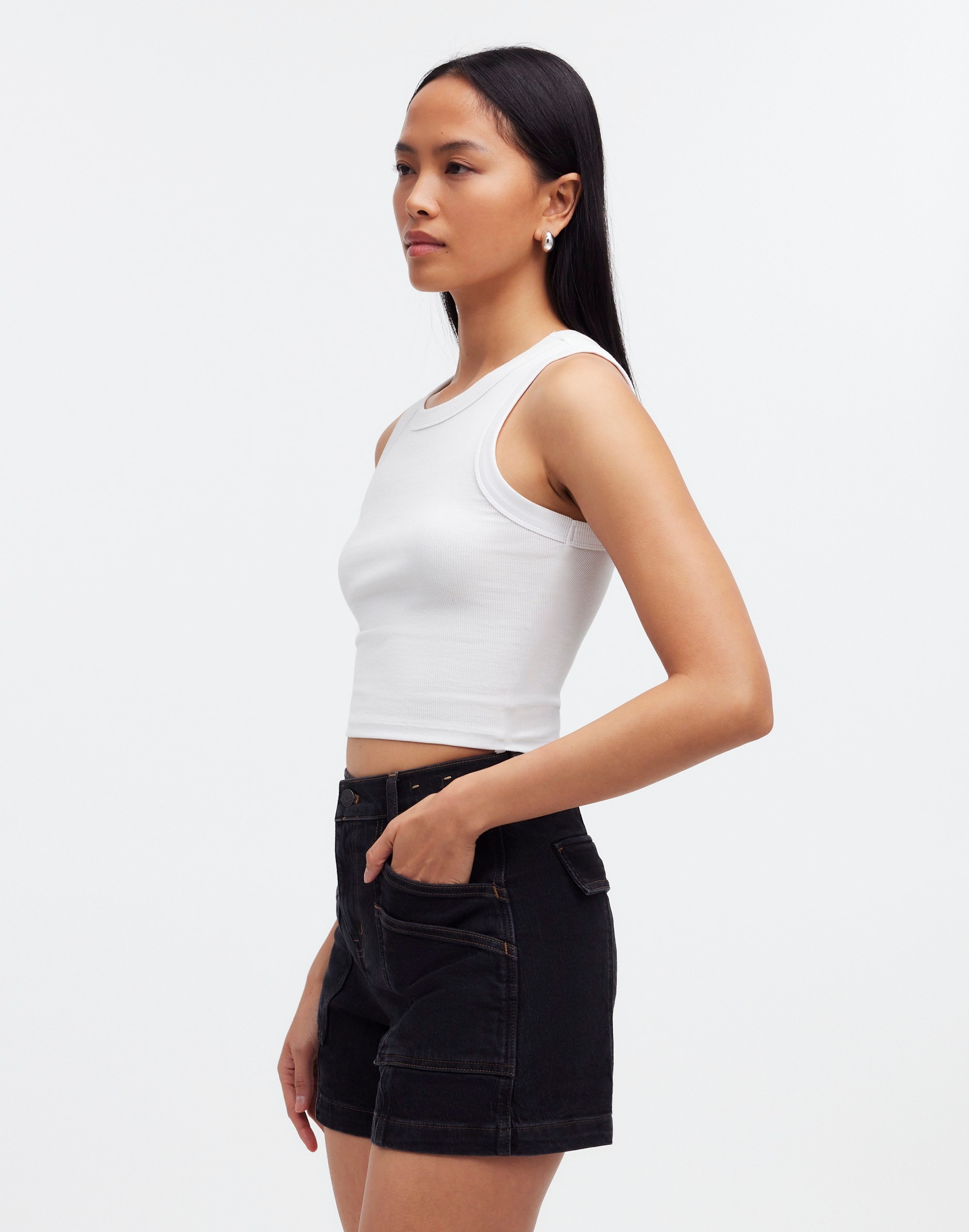 The Perfect Vintage Mid-Length Cargo Jean Short in Shamp Wash