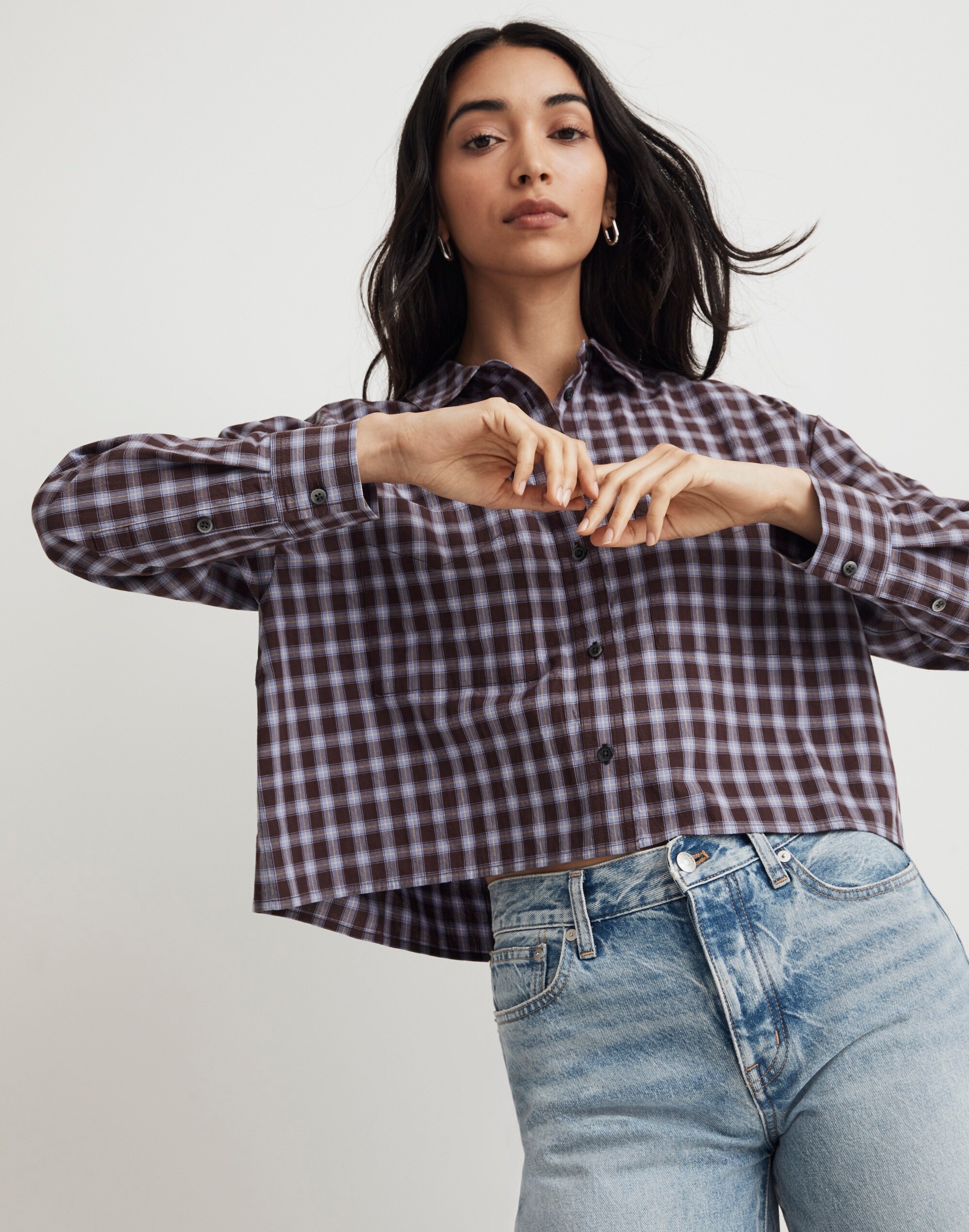 the signature poplin crop shirt in plaid
