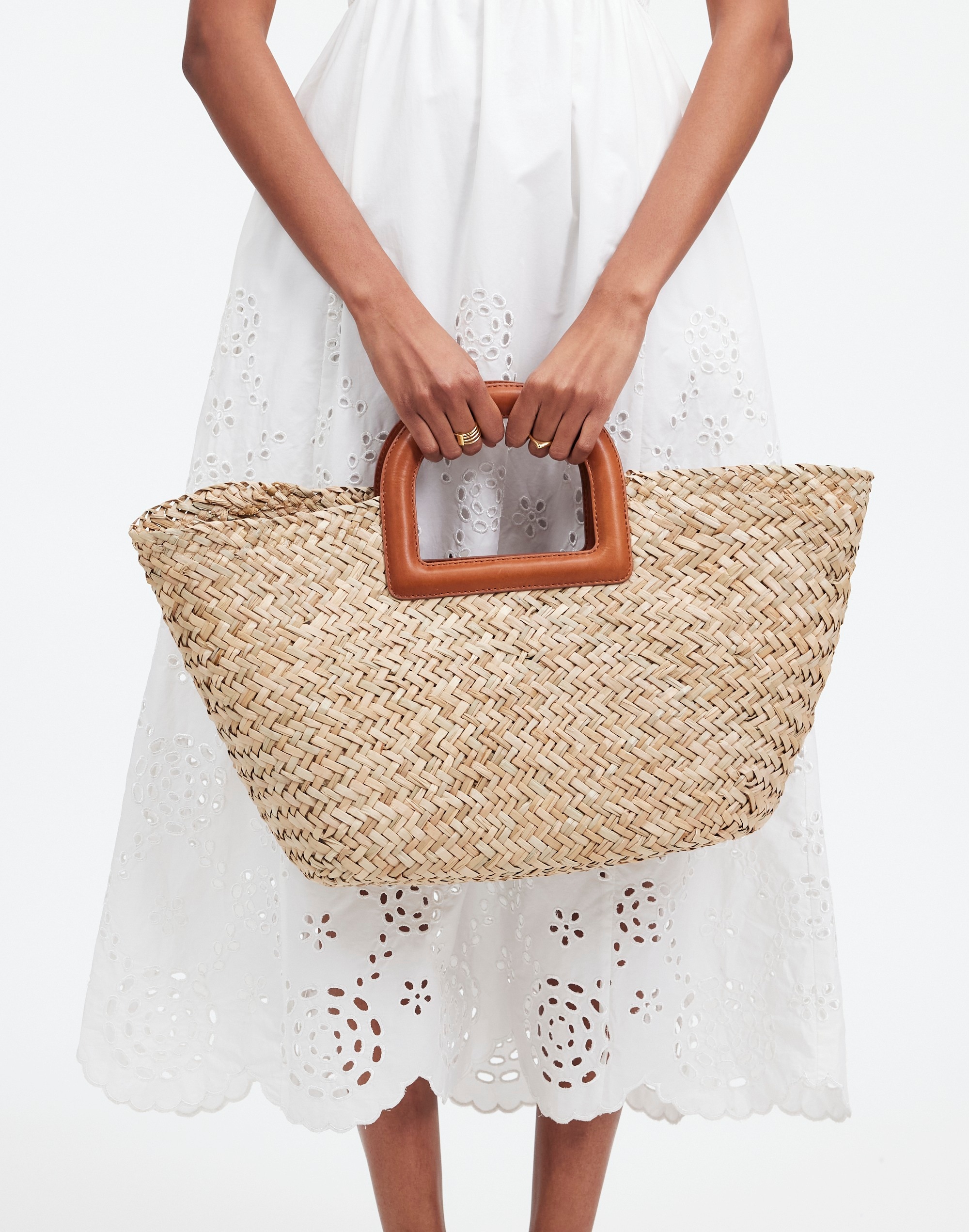 The Large Crossbody Basket Tote in Handwoven Straw