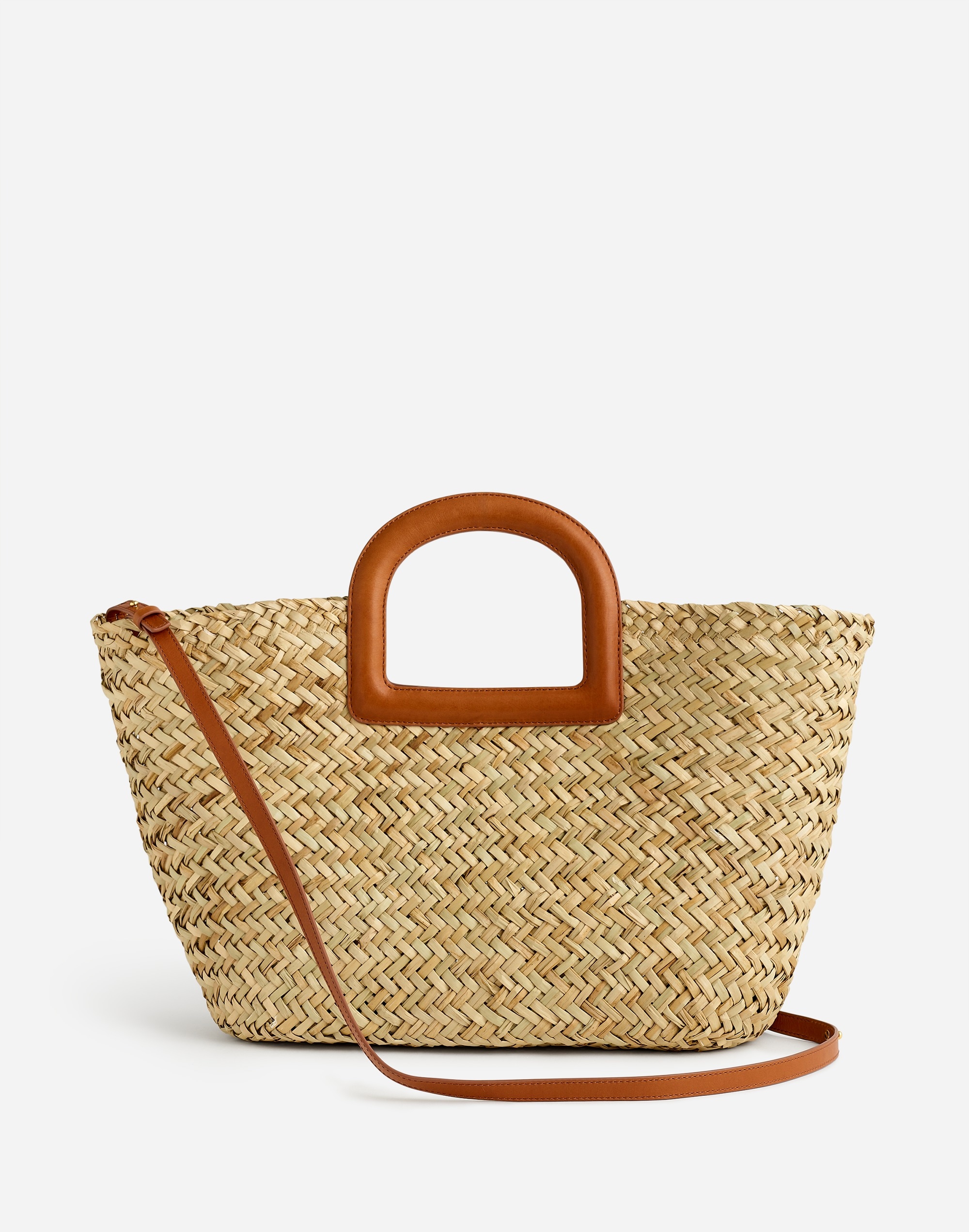 the large crossbody basket tote in handwoven straw
