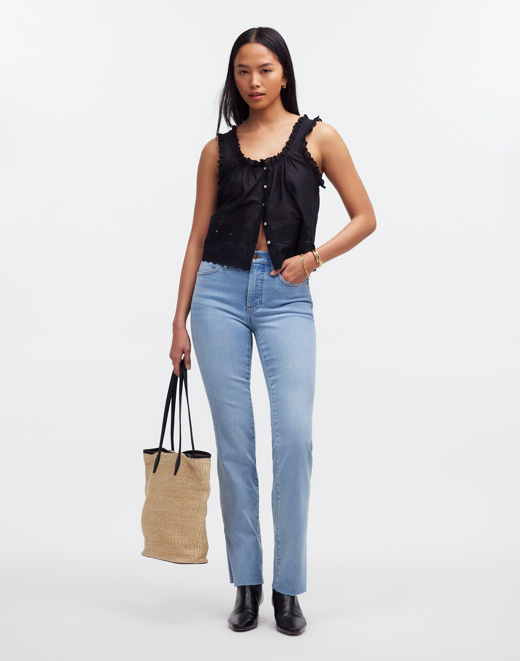 kick out full-length jeans in condale wash: raw hem edition