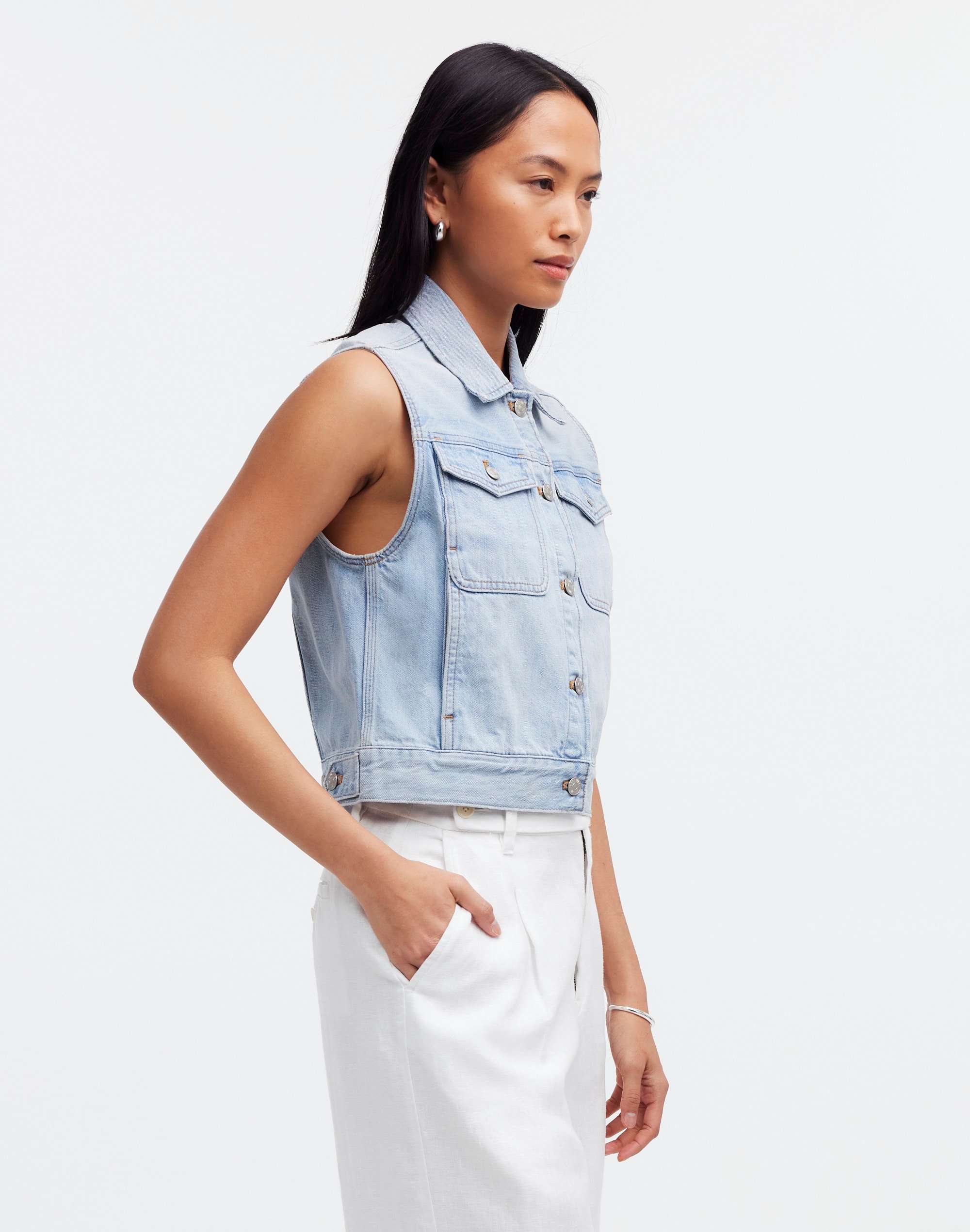 Denim Oversized Boxy Vest in Fitzgerald Wash