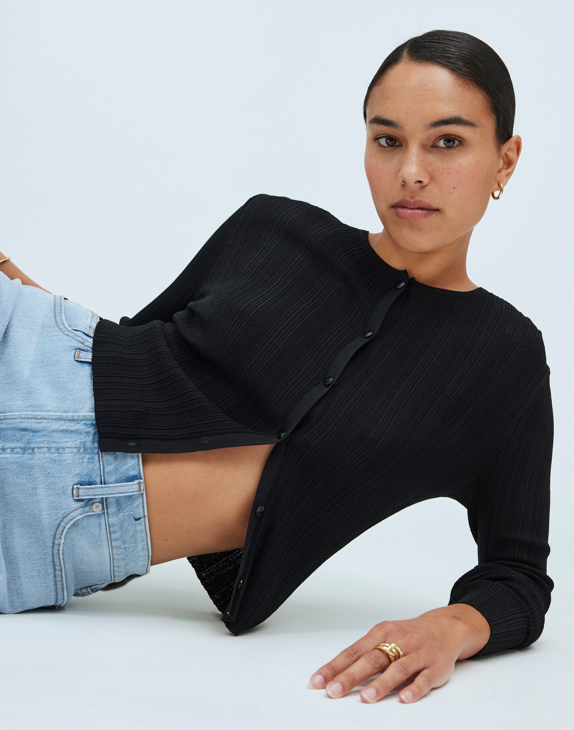 micro-rib crewneck cardigan