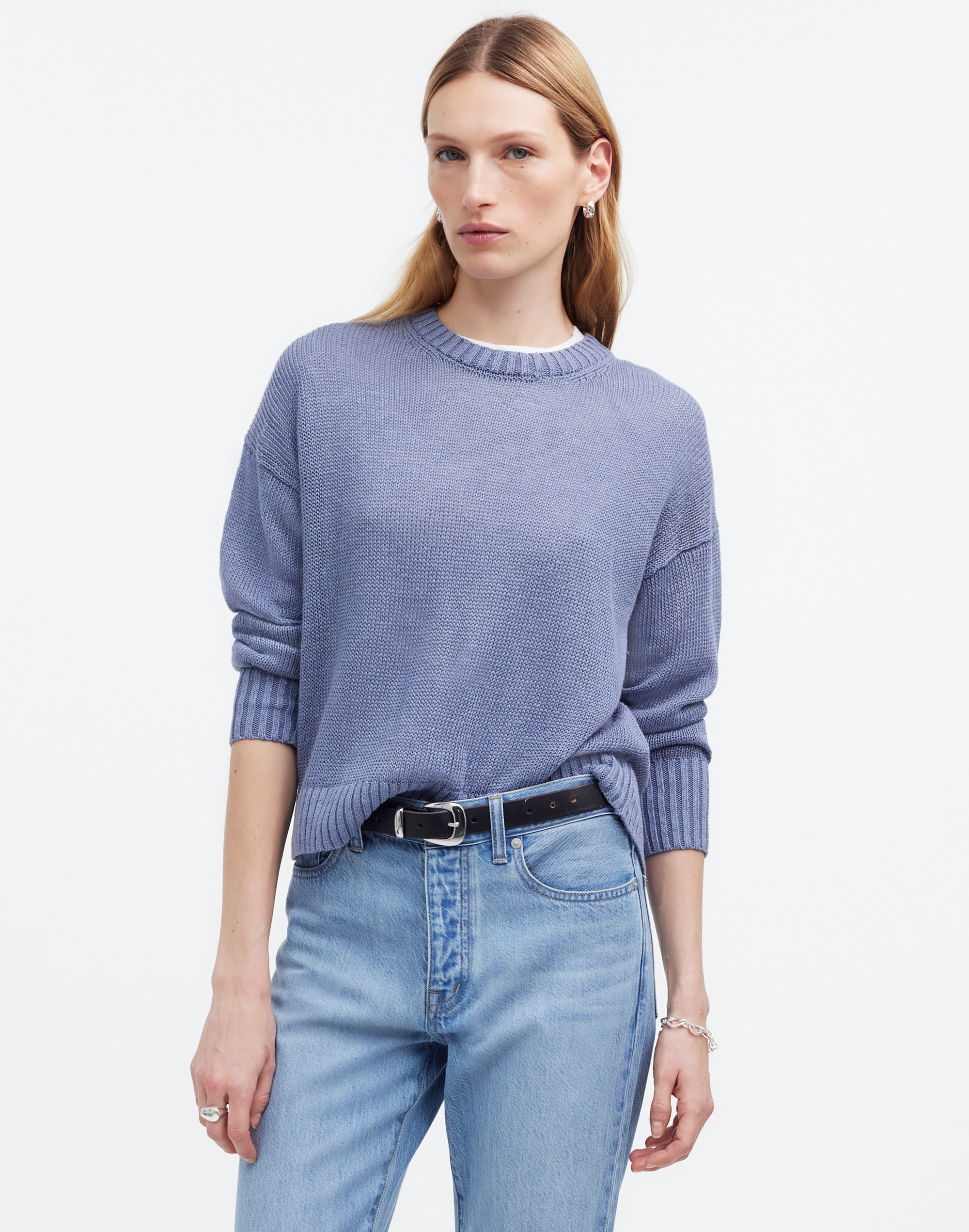 Mw Linen Drop-shoulder Sweater In Blue