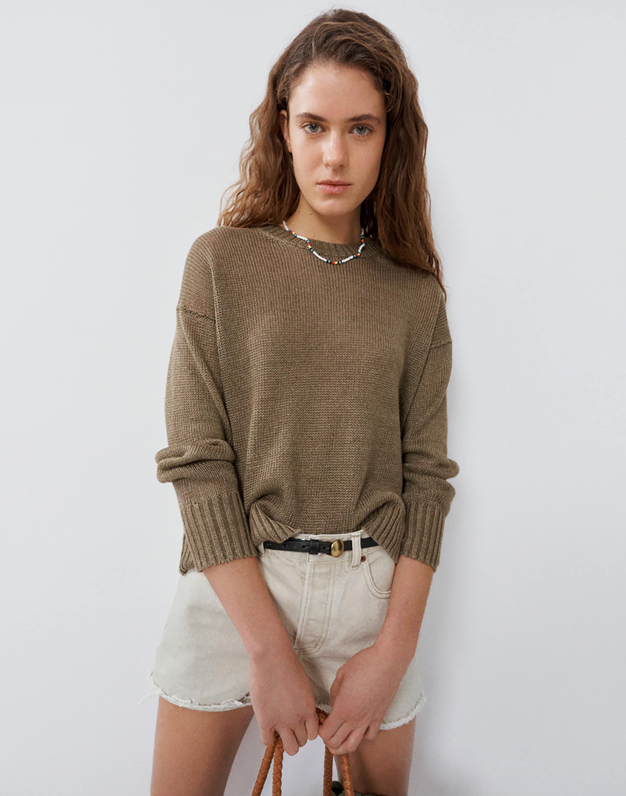 Linen Drop-Shoulder Sweater