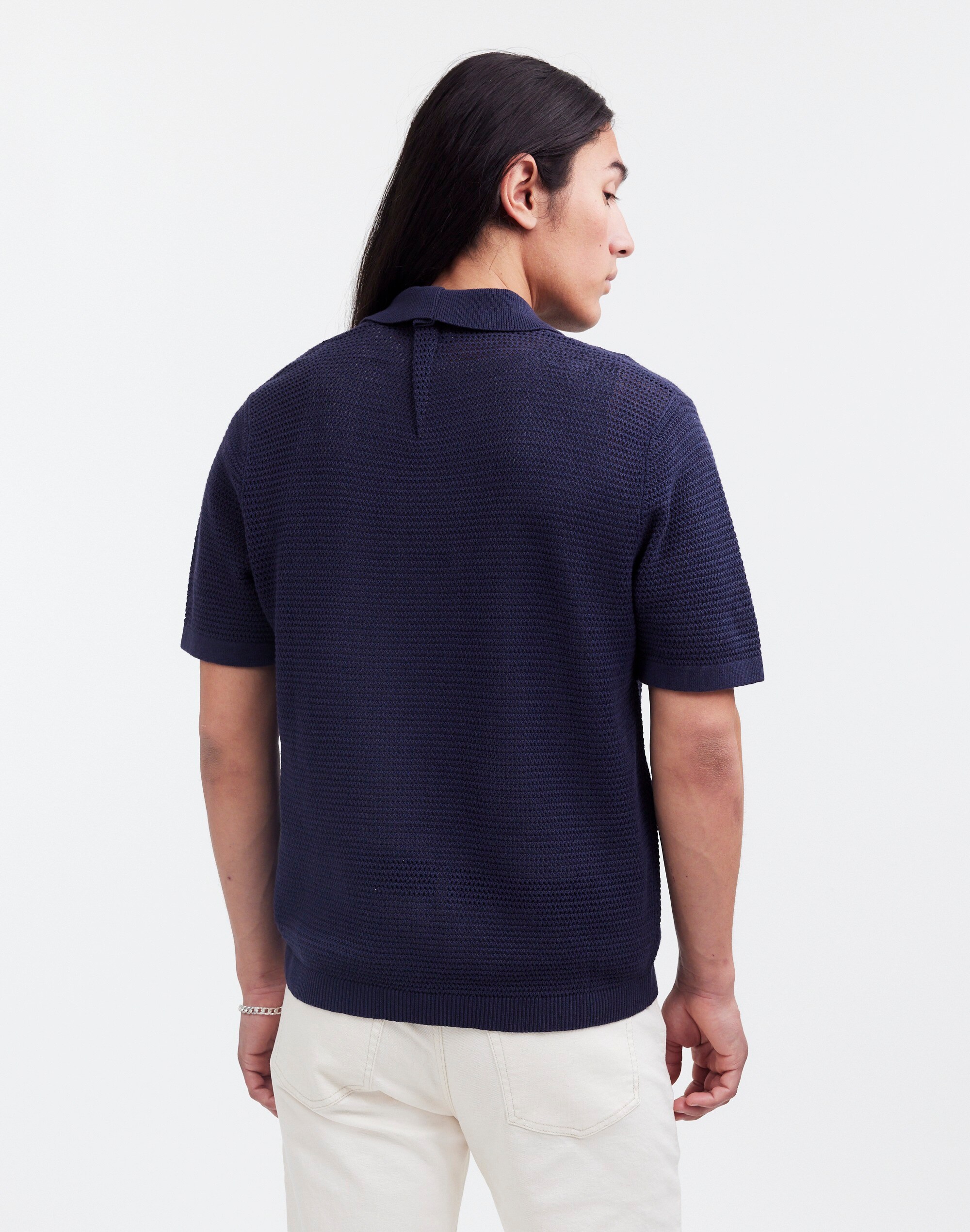 Button-Up Polo Shirt in Striped Open Stitch