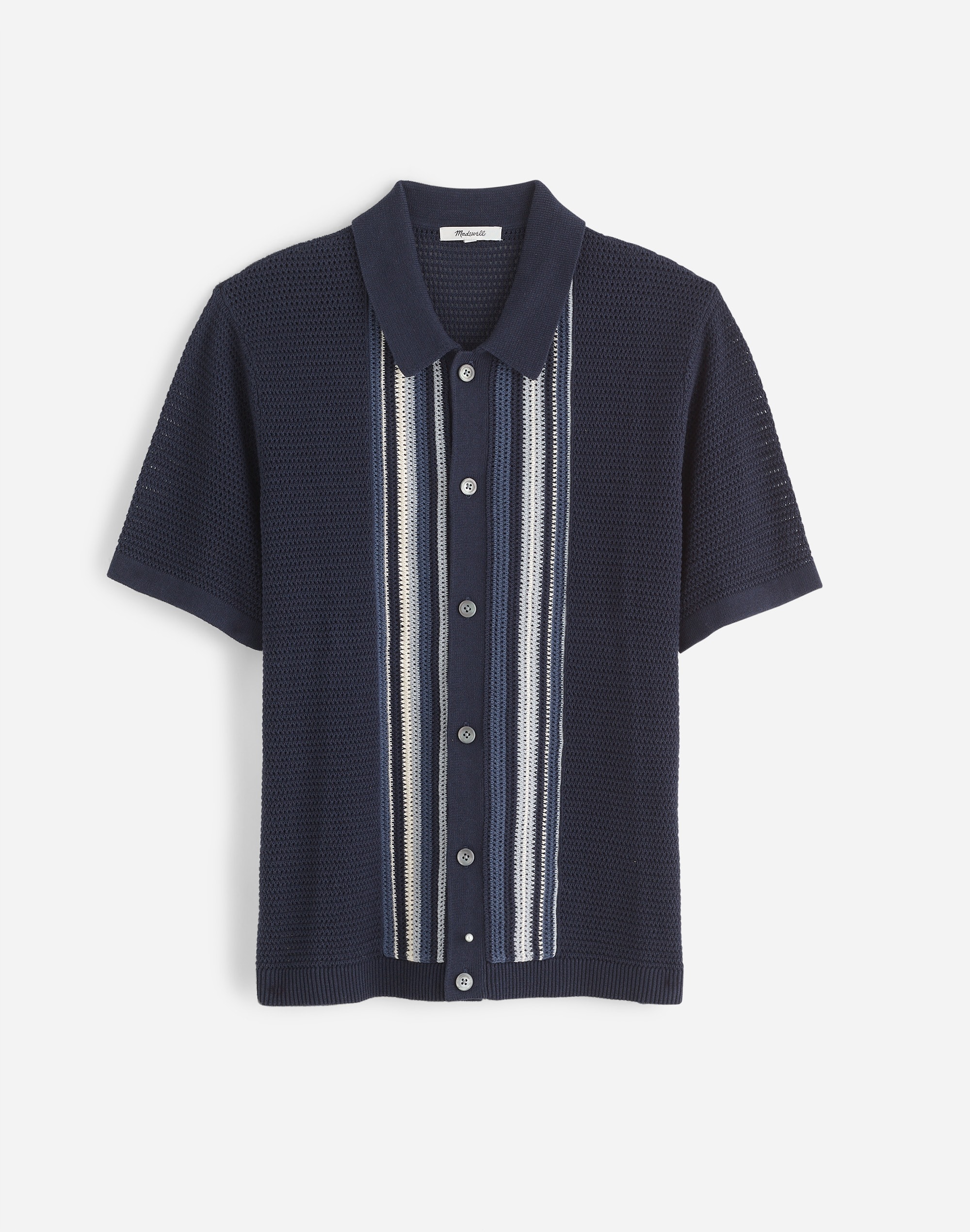 Button-Up Polo Shirt in Striped Open Stitch