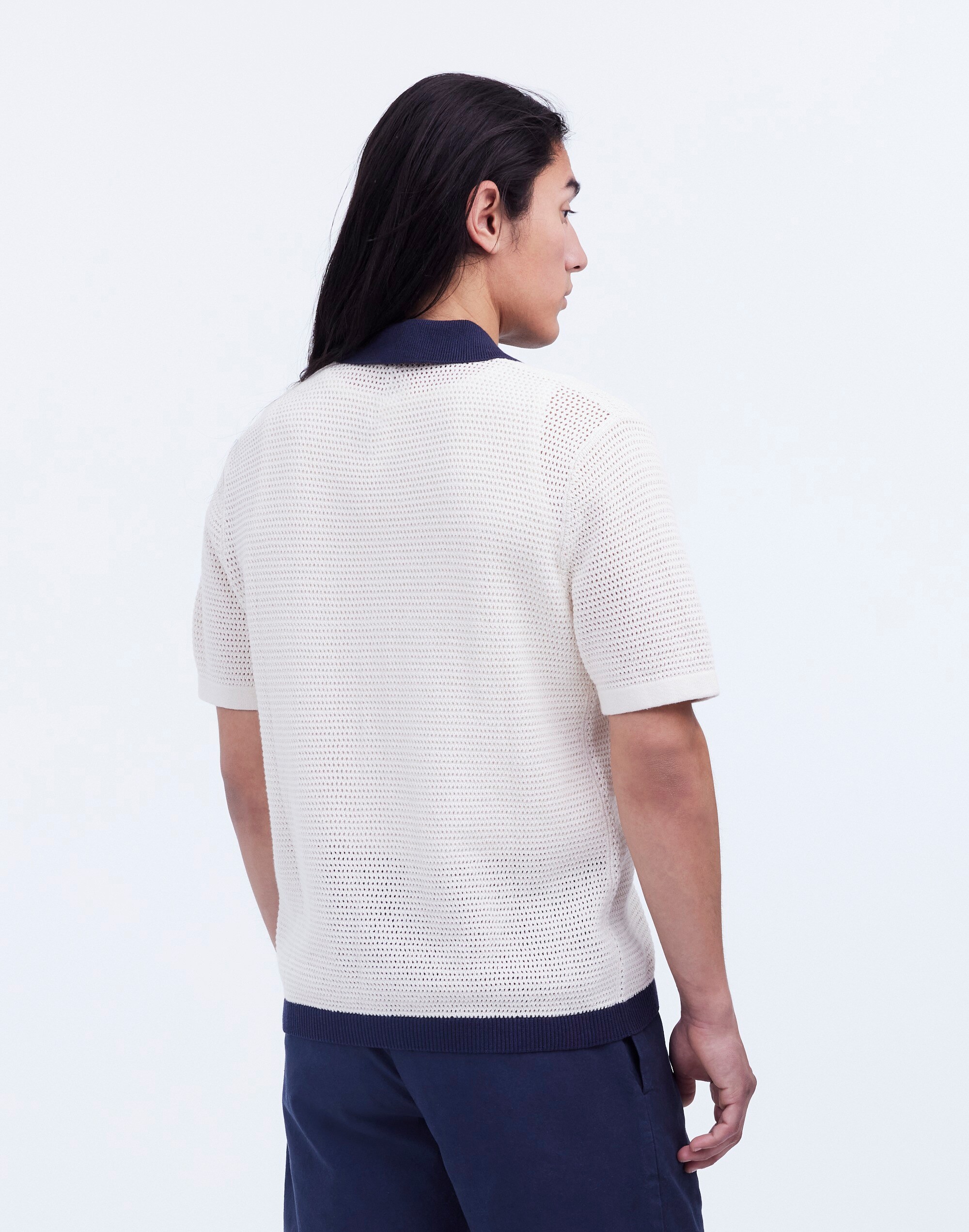 Button-Up Polo Shirt in Striped Open Stitch