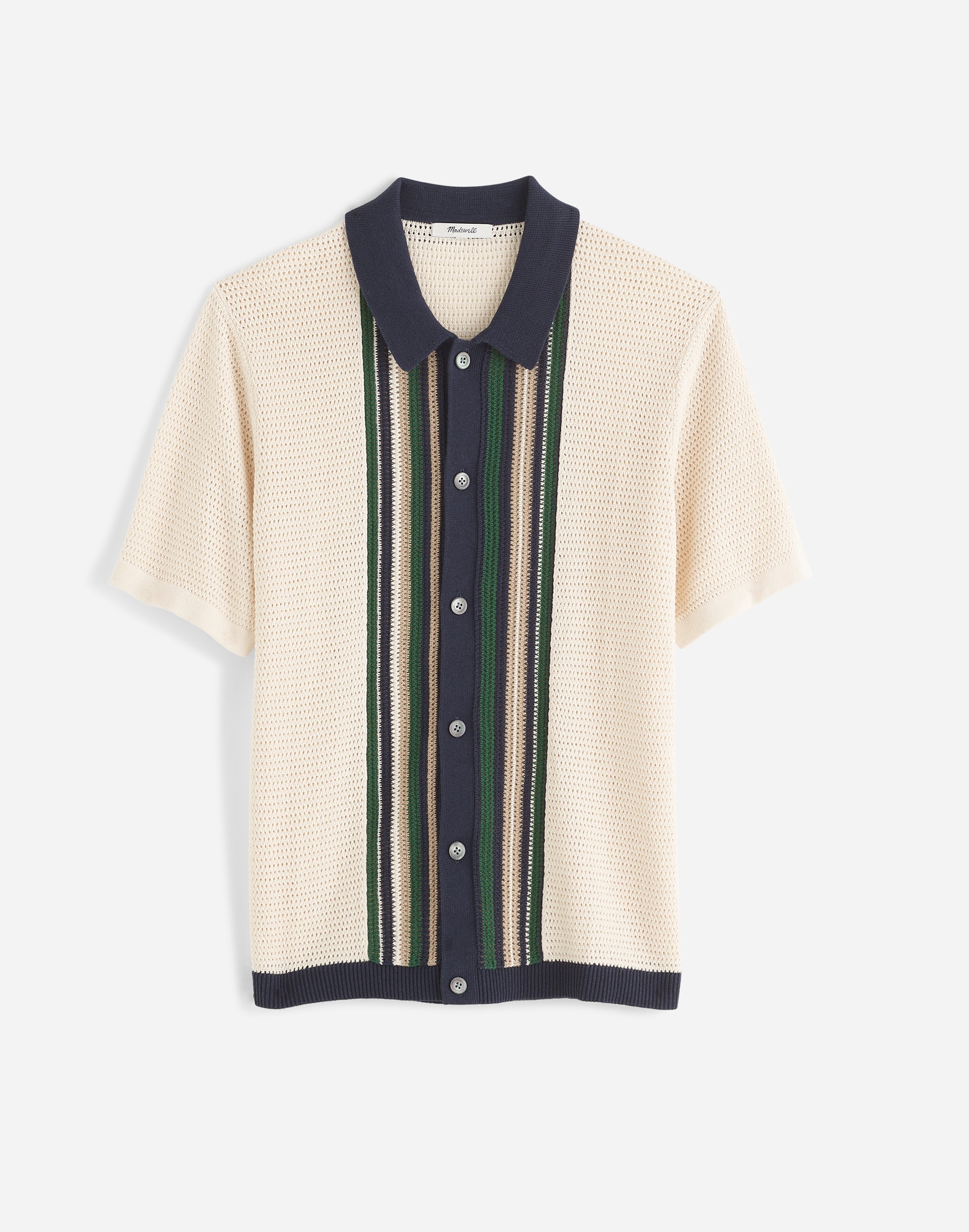 Button-Up Polo Shirt in Striped Open Stitch